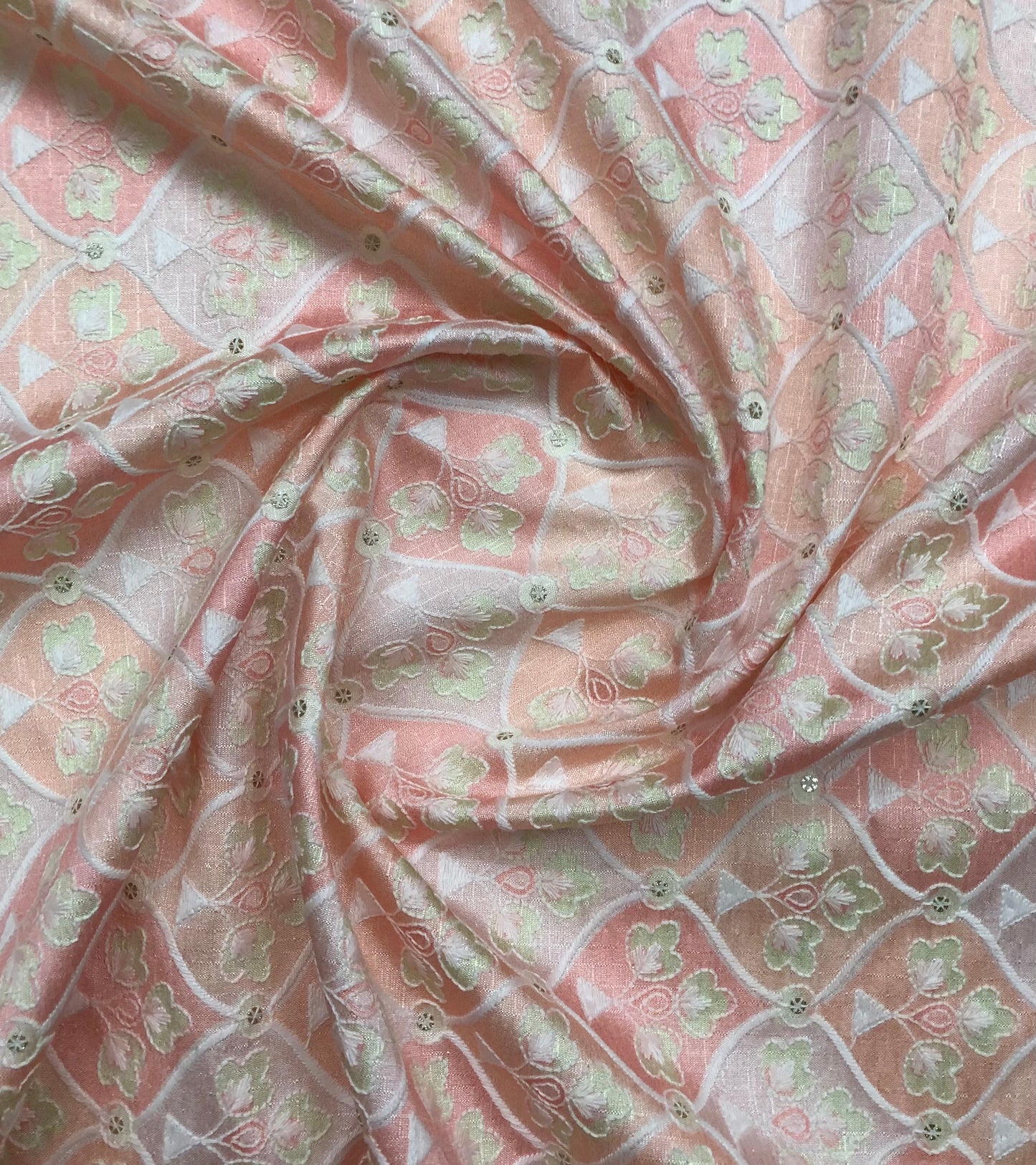 Indian Embroidered Fabric in Peach color, Multiple lengths will come in the continuous piece - NF869