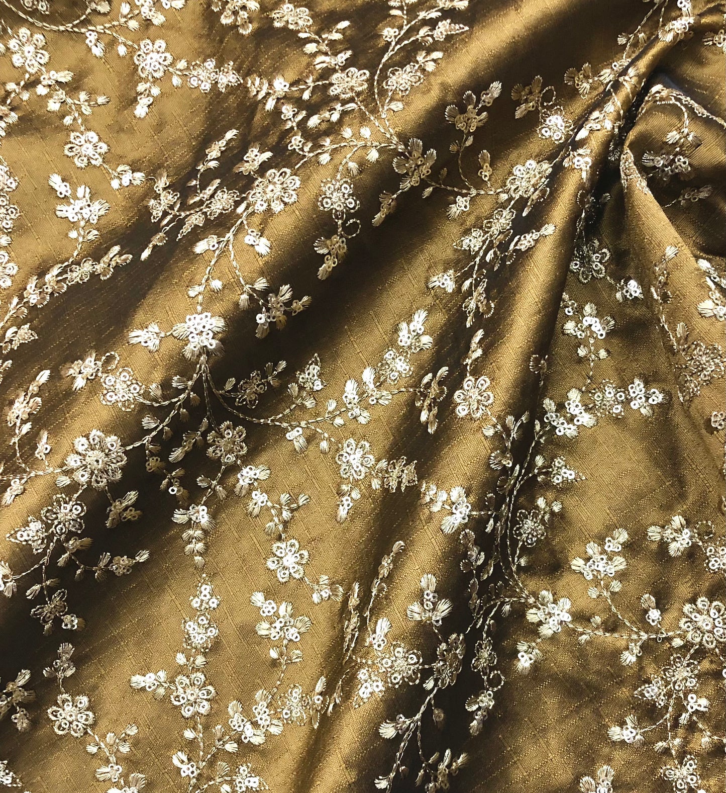 Indian Embroidered Fabric in Brown & Gold color, Multiple lengths will come in the continuous piece - NF656