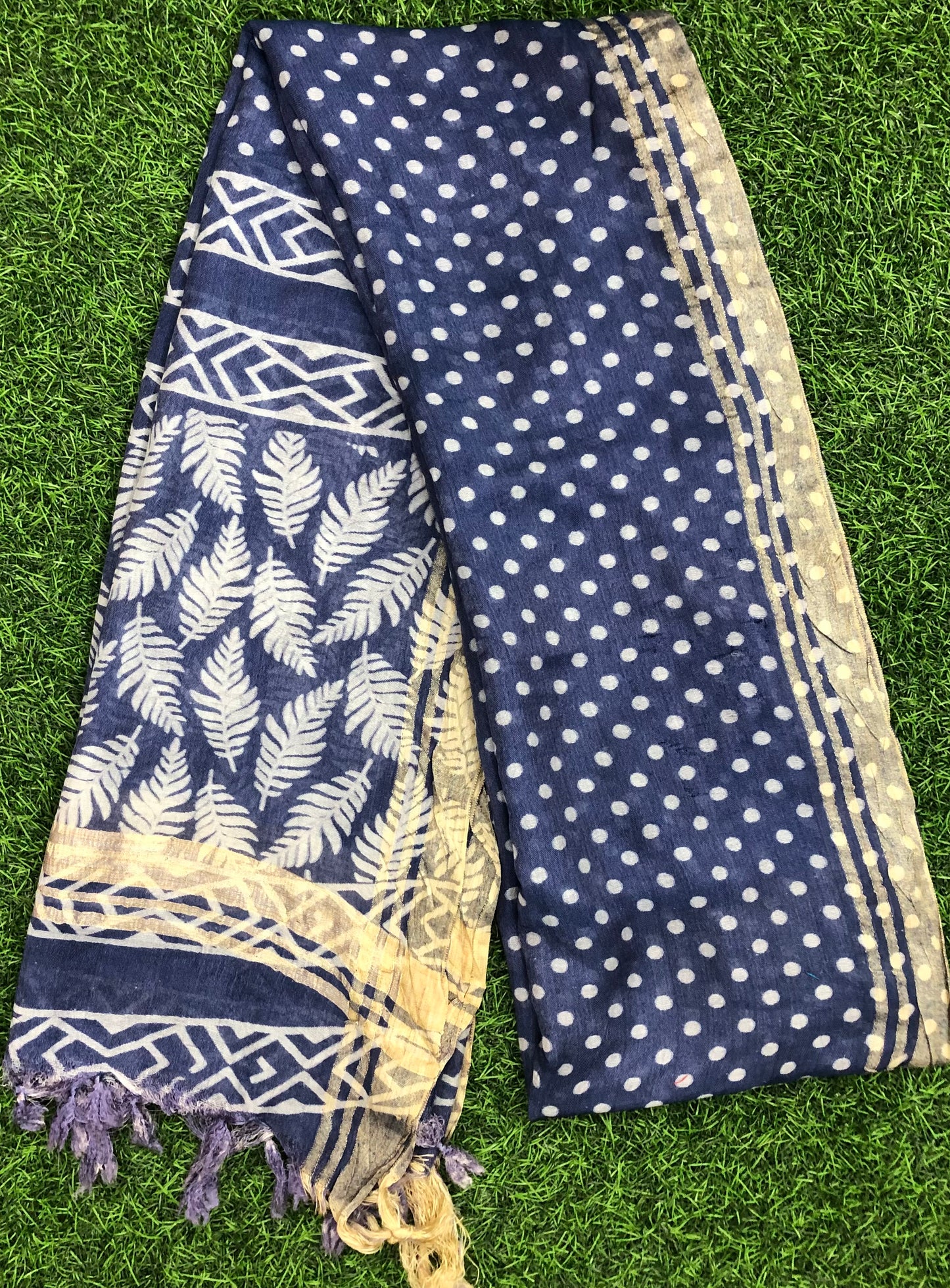 Handloom Cotton Scarf, indigo color scarf, Block printing, Vegetable Dyed Stole, Handmade Dupatta/Shawl, Indian Khadi Cotton DP109