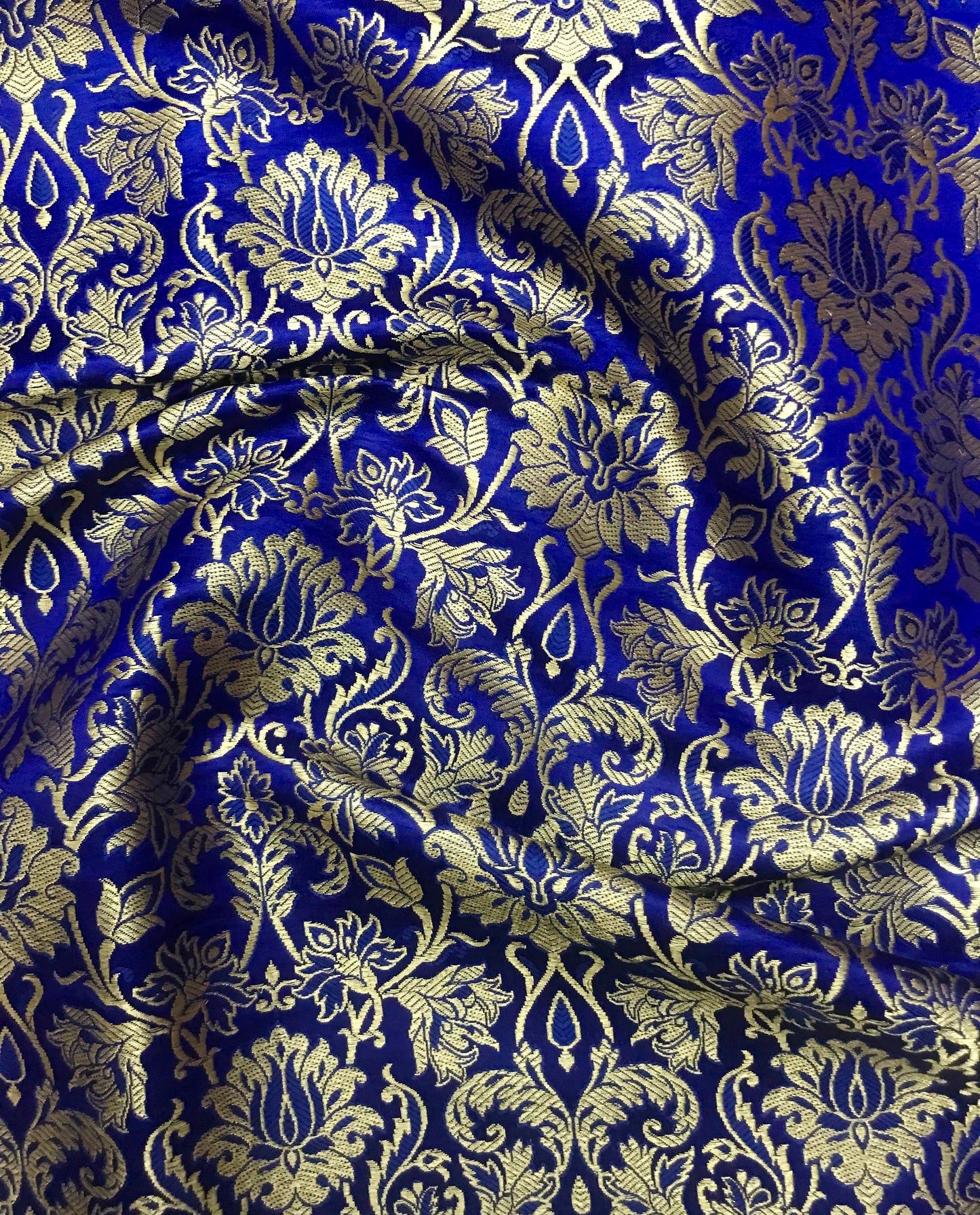 Indian Banarasi Brocade fabric in Royal Blue and Gold color, Multiple lengths will come in the continuous piece - NF04