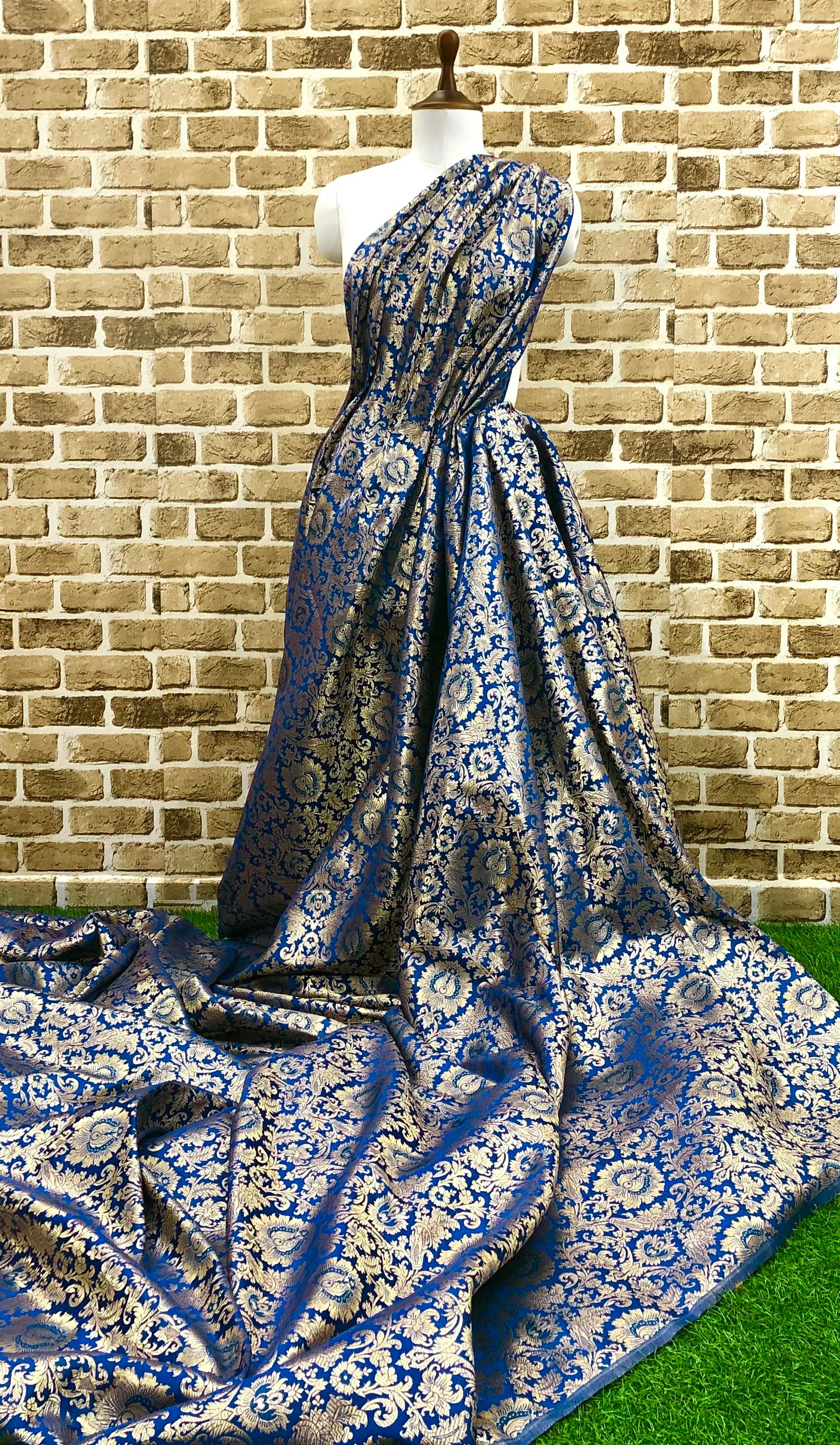 Indian Banarasi Brocade Fabric in Royal Blue and Gold color, Multiple lengths will come in the continuous piece - NF903