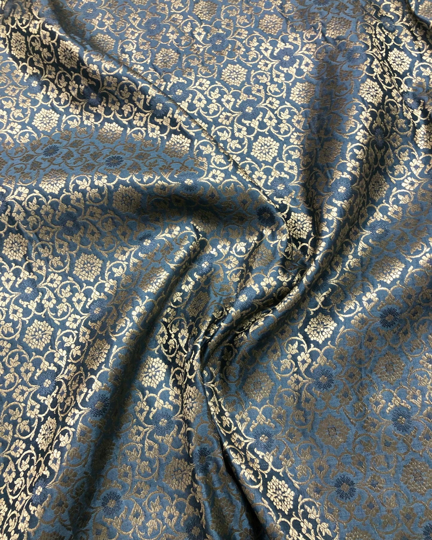 Indian Banarasi Brocade fabric in Gray and Gold color, Multiple lengths will come in the continuous piece - NF887