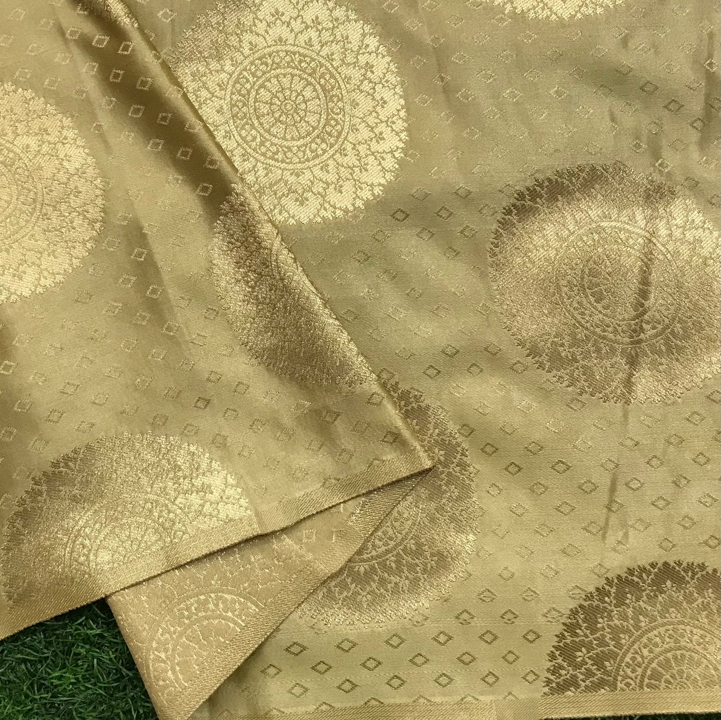 Indian Banarasi Brocade fabric in Beige Gold color, Multiple lengths will come in the Continuous piece - NF24