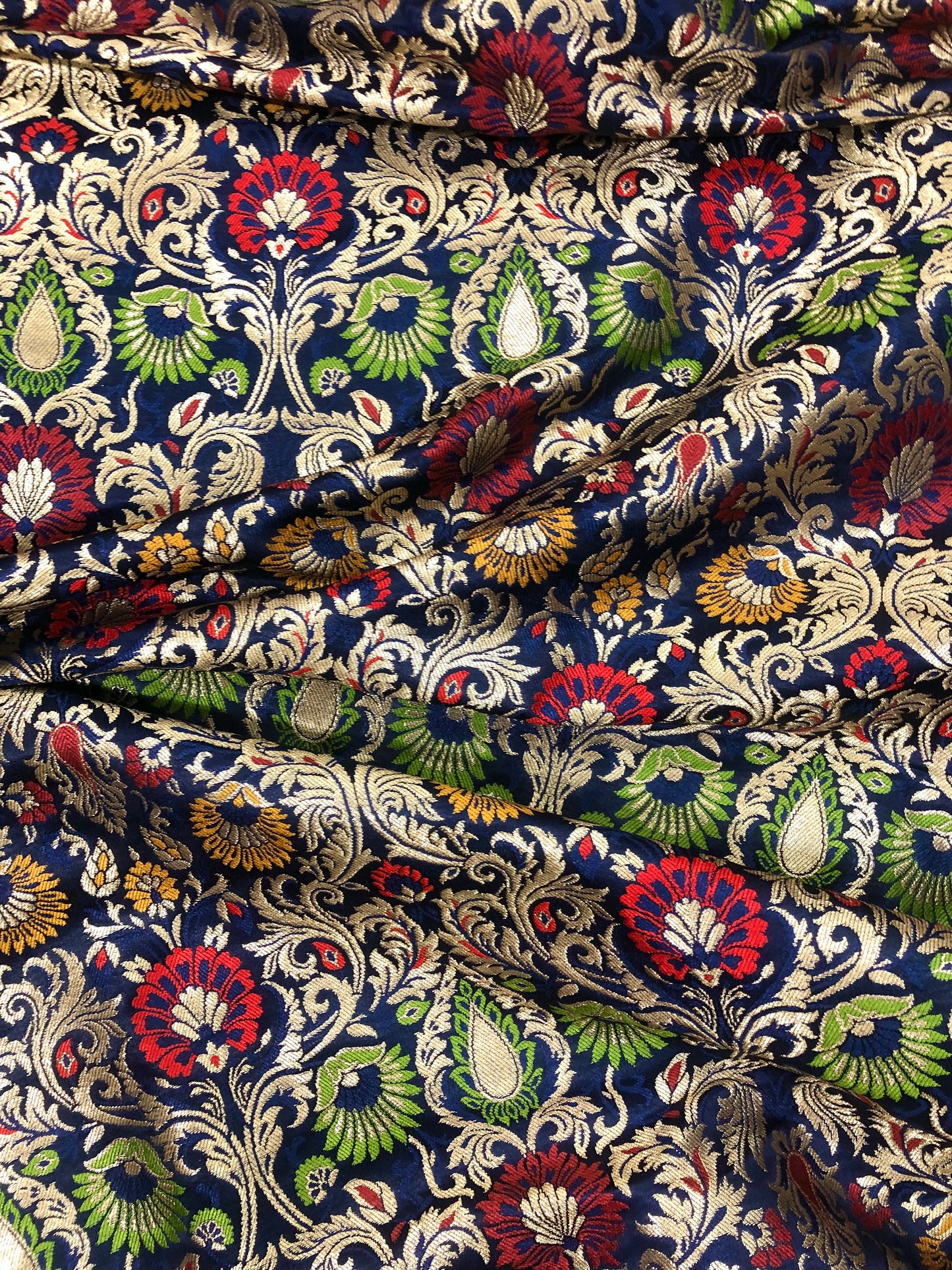 Indian Banarasi Brocade Fabric in Blue and Gold color, Multiple lengths will come in the continuous piece - NF597