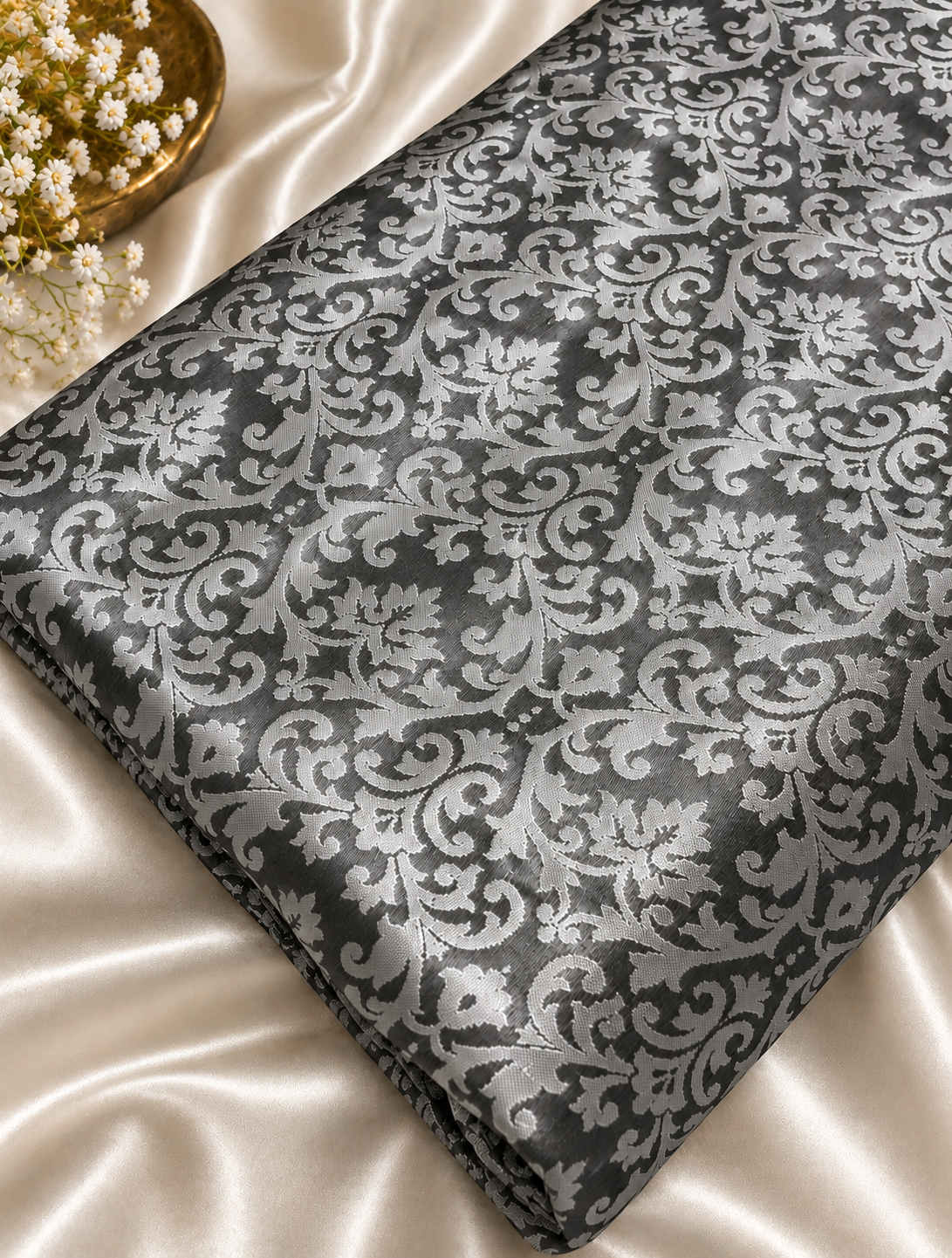 Brocade Fabric Damask Jacquard brocade Gray fabric Floral brocade Men Clothing Fabric Renaissancc Gothic Home decor fabric by the yard meter