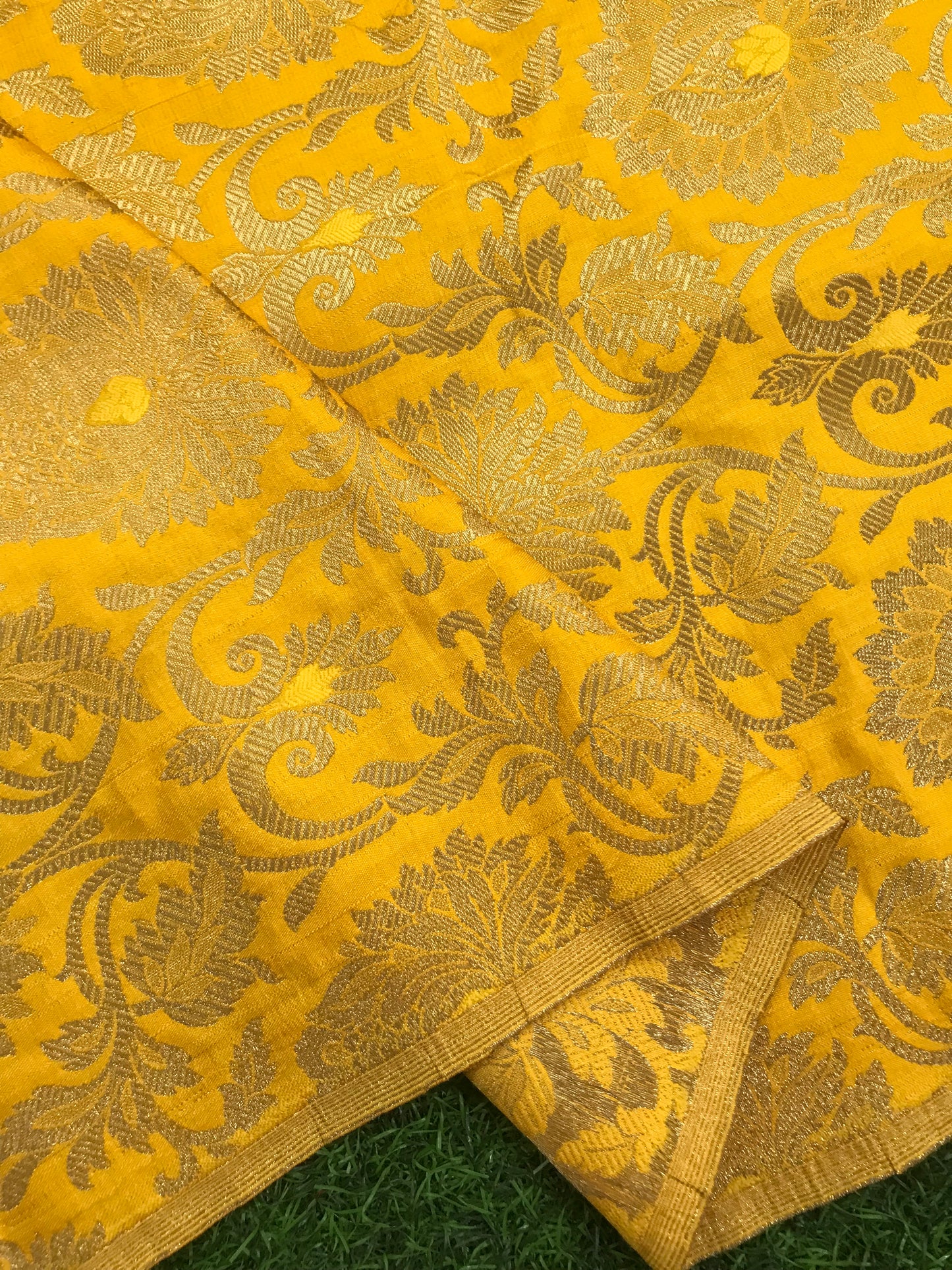 Indian Banarasi Brocade Fabric in Yellow and Gold color, Multiple lengths will come in the continuous Piece - NF306