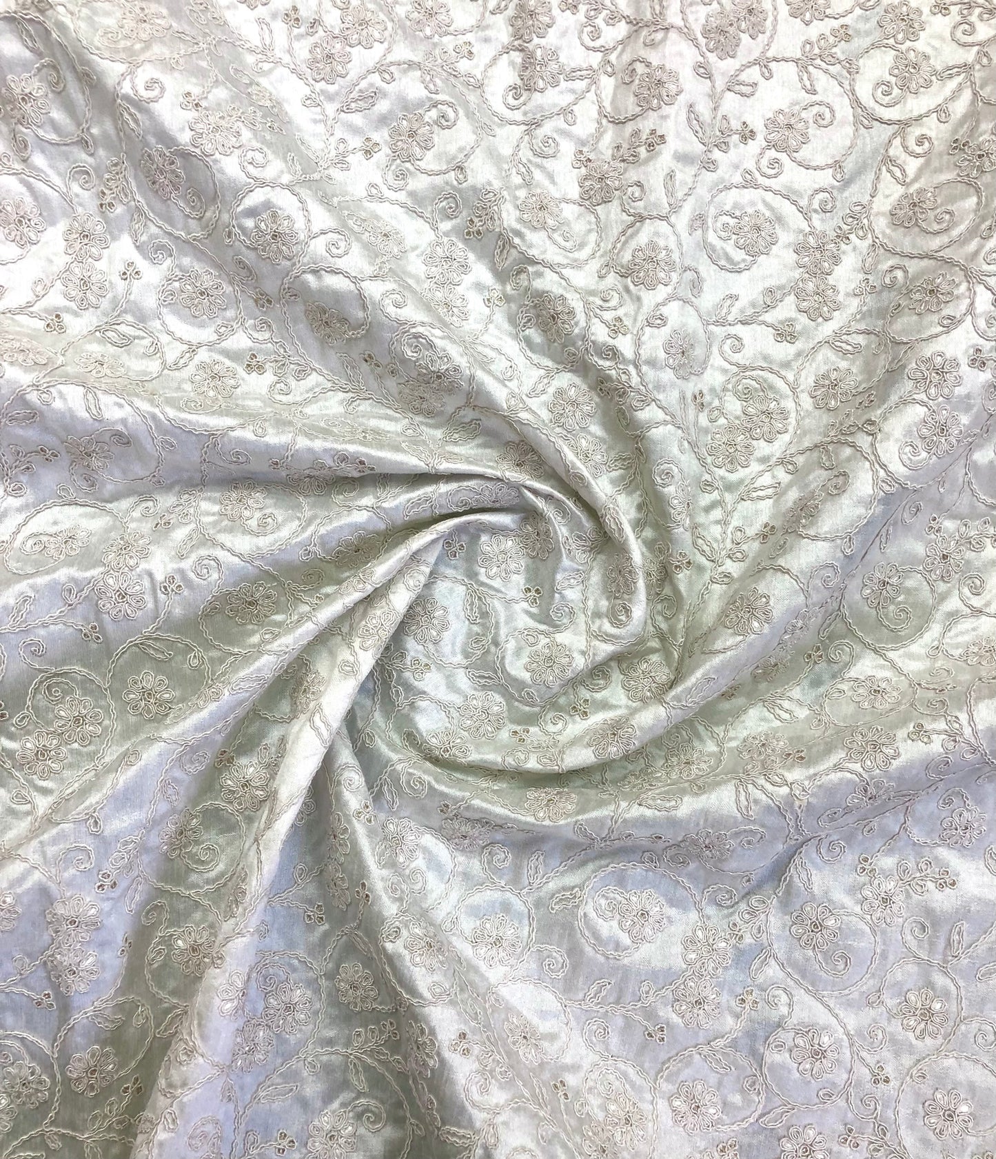 White Embroidered Fabric, Bridal Wedding Dress Fabric, Multiple lengths will come in the continuous piece - NF875