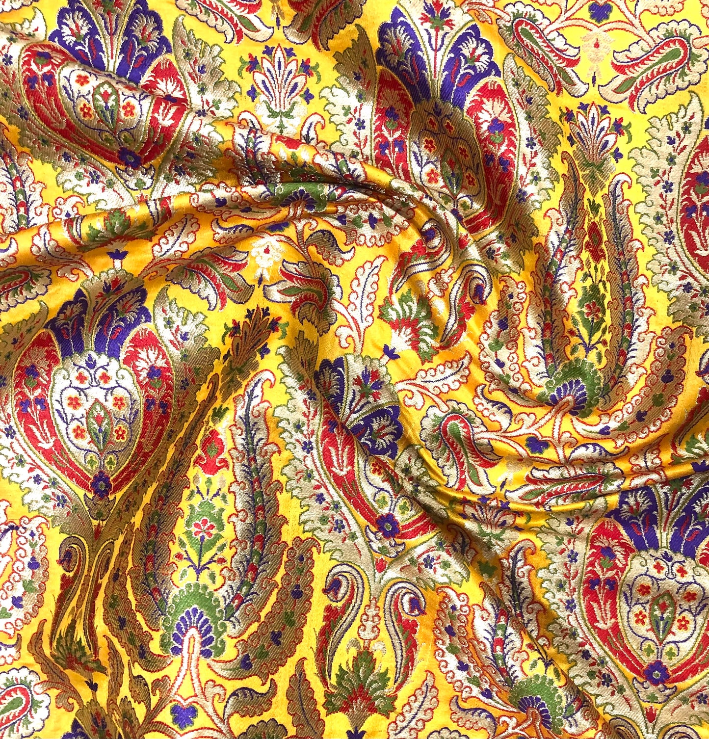 Indian Banarasi Brocade Fabric in Yellow and Gold color, Multiple lengths will come in the continuous piece - NF84