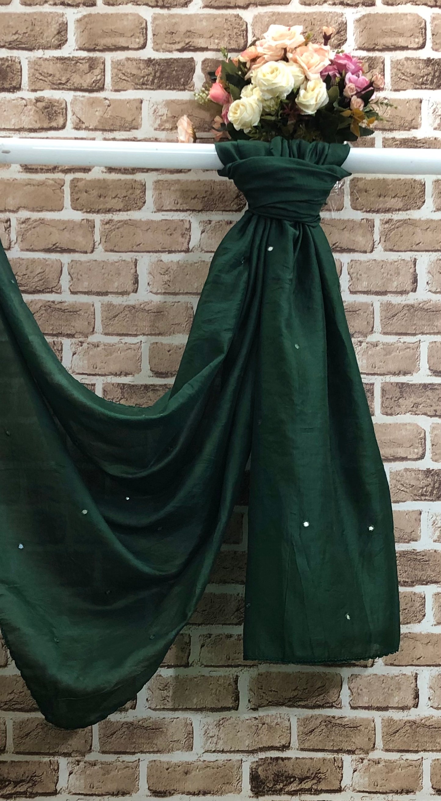 Green Embroidered Dupatta, Stole, Scarf, Chunari, Cotton Blend, Viscose Silk Shawl, Indian Dupatta, Abaya DP938