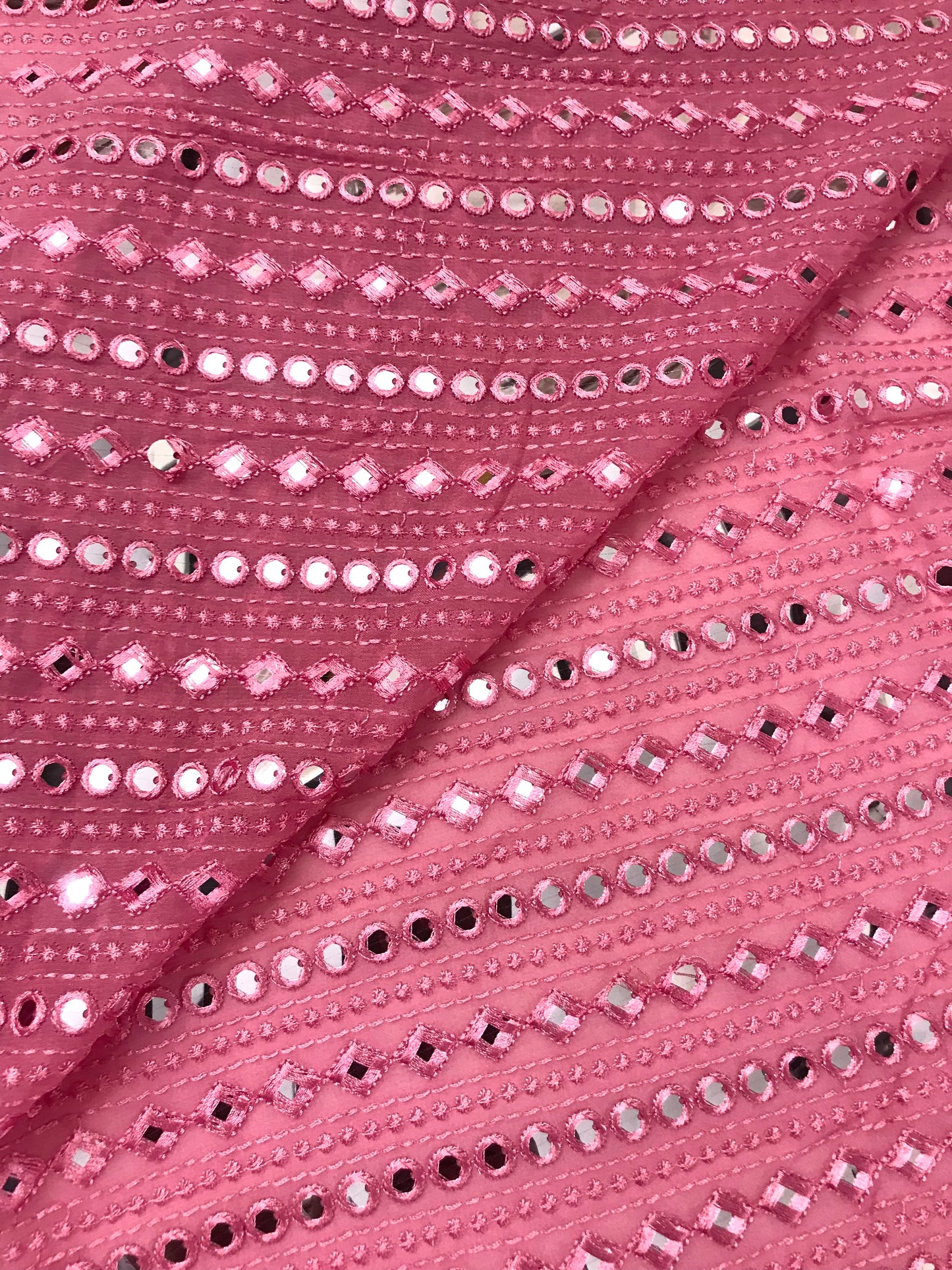 Pink Georgette Bridal Fabric, Foil Mirror Embroidered Wedding Dress Gown Fabric, Multiple yardage will come in one piece - NF460