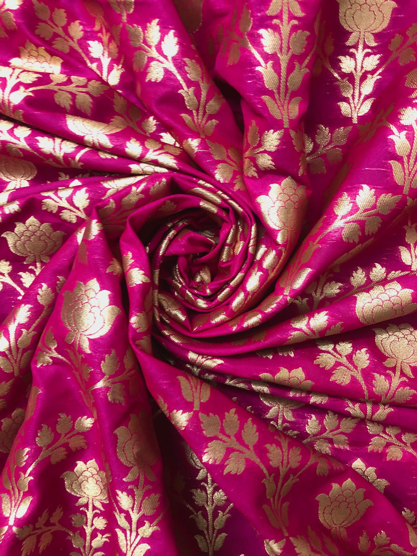 Indian Banarasi Brocade fabric in Pink and Gold color,  Multiple lengths will come in the continuous piece - NF459