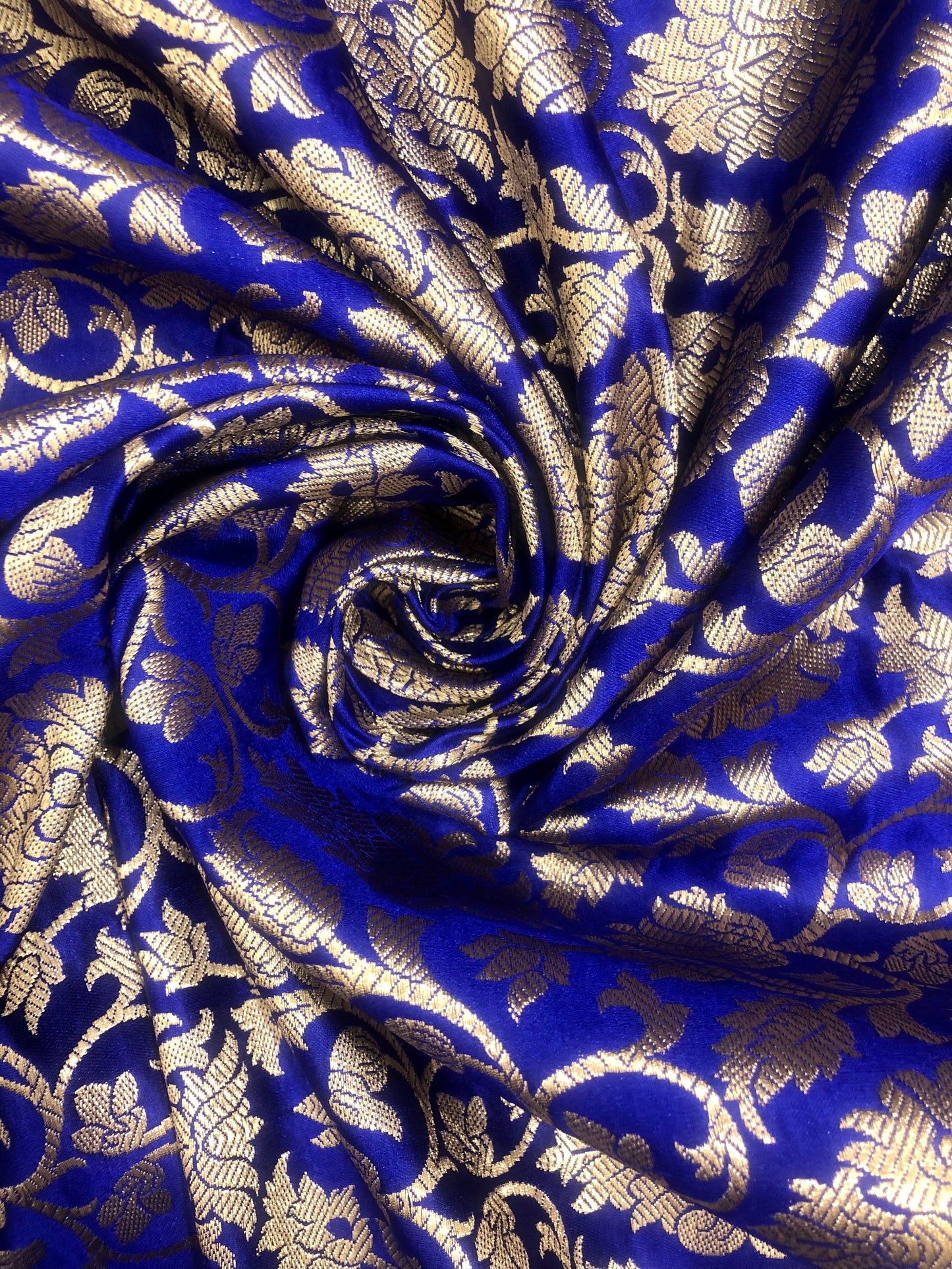 Indian Banarasi Brocade Fabric in Blue and Gold color, Multiple lengths will come in the continuous piece - NF364