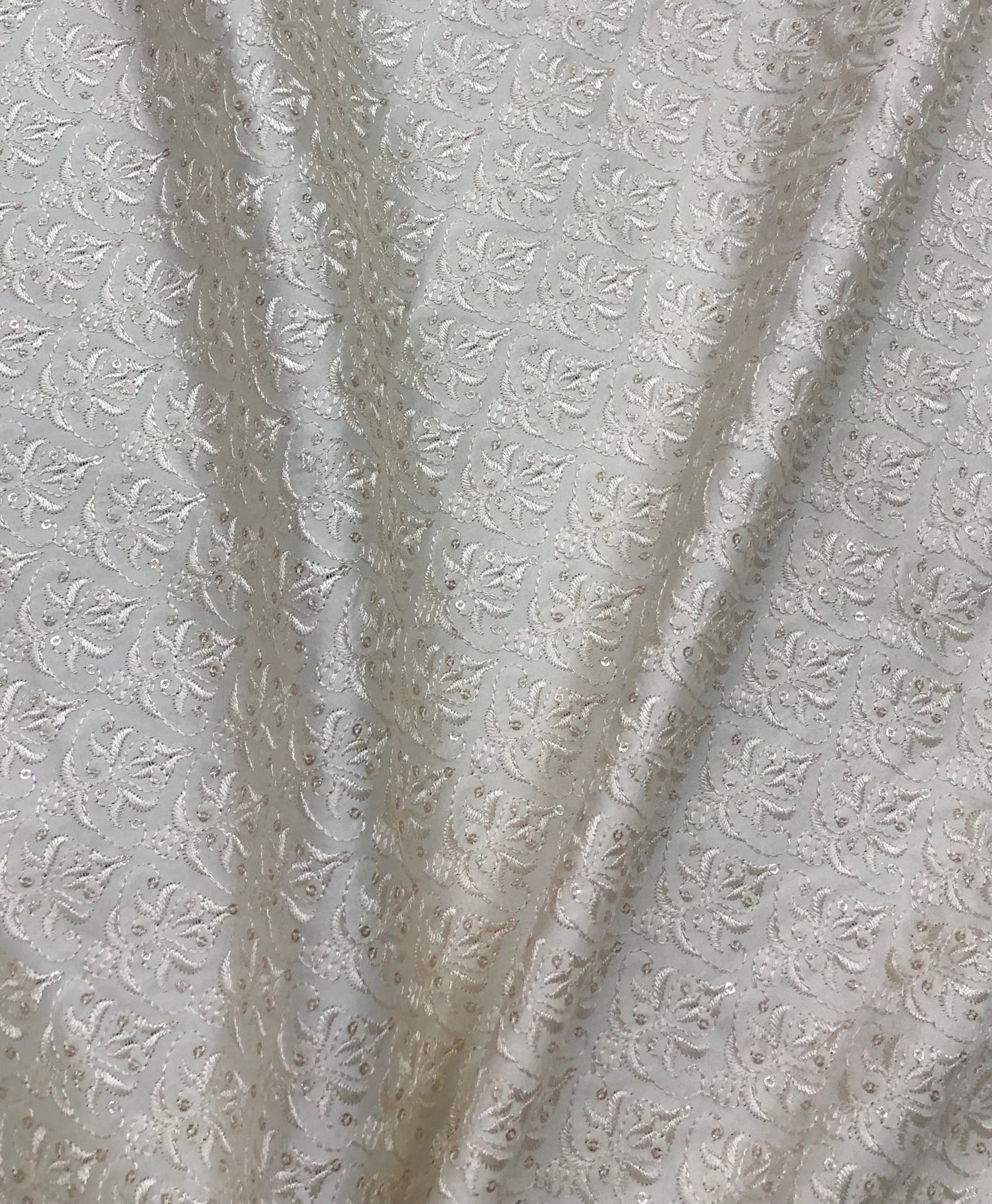 Off White Embroidered Fabric, Drapery Fabric, Wedding Dress fabric,  Multiple lengths will come in a continuous piece - NF871