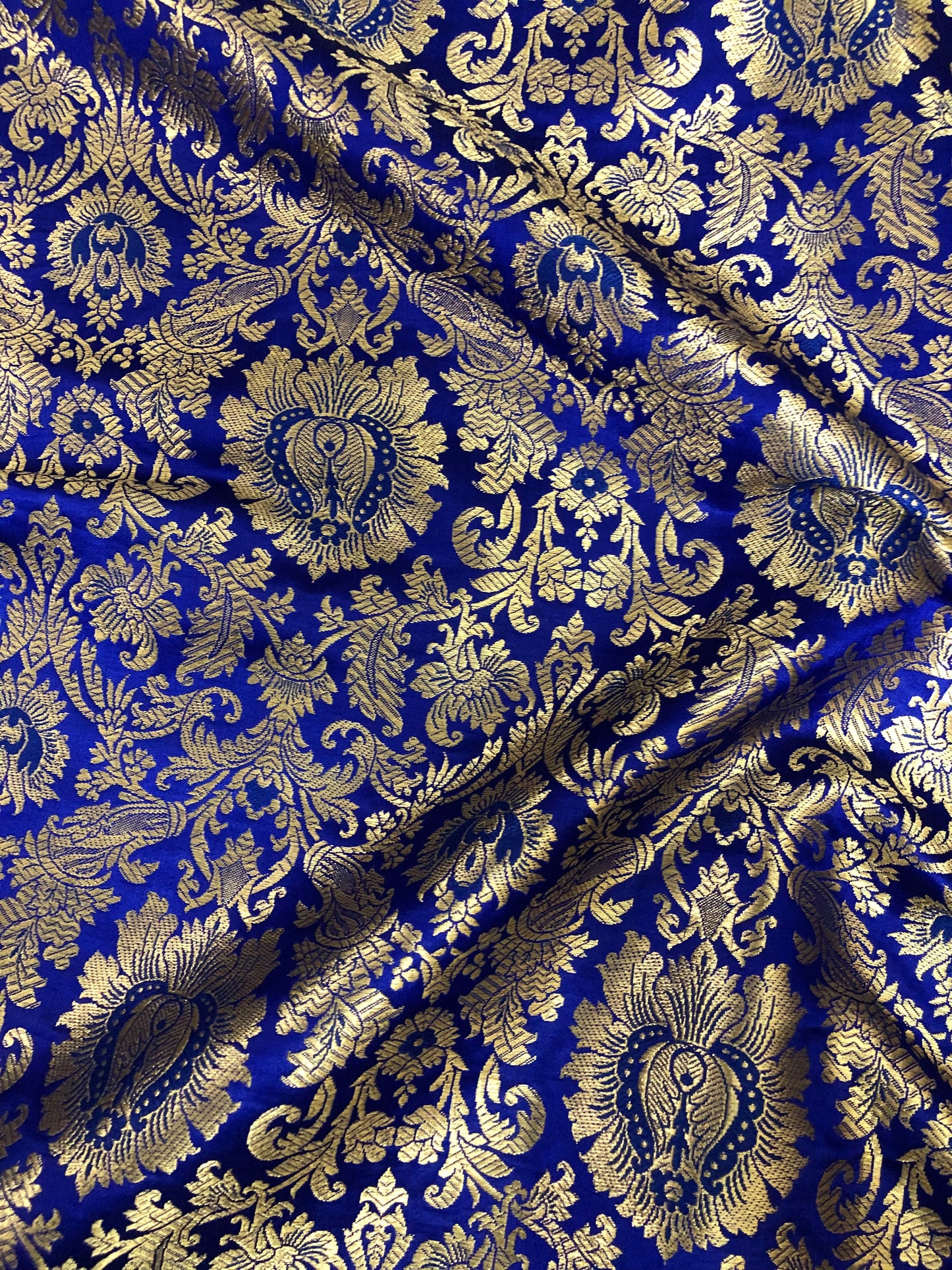 Indian Banarasi Brocade Fabric in Royal Blue and Gold color, Multiple lengths will come in the continuous piece - NF903