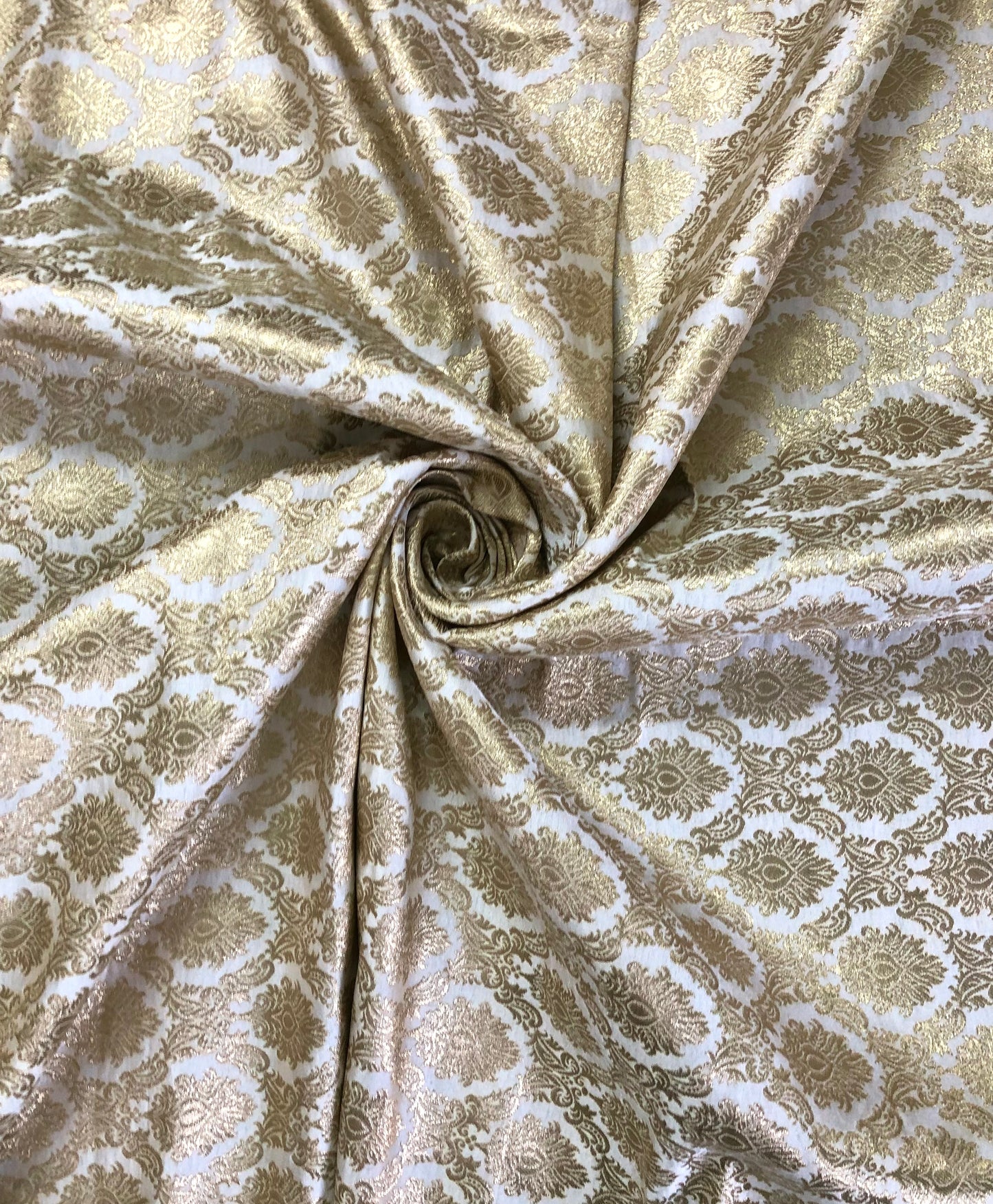 Indian Banarasi Brocade Fabric in White and Gold color, Multiple lengths will come in the continuous piece - NF585