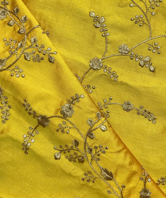 Indian Embroidered Fabric in Yellow and Gold Color, Multiple lengths will come in the continuous piece - NF722