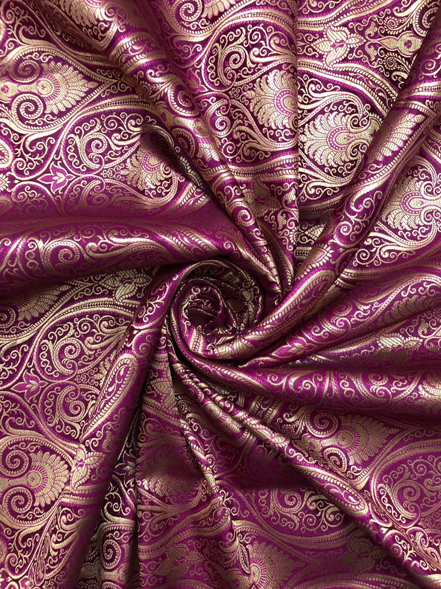 Indian Banarasi Brocade Fabric in Purple and Gold color, Multiple lengths will come in the continuous piece - NF363