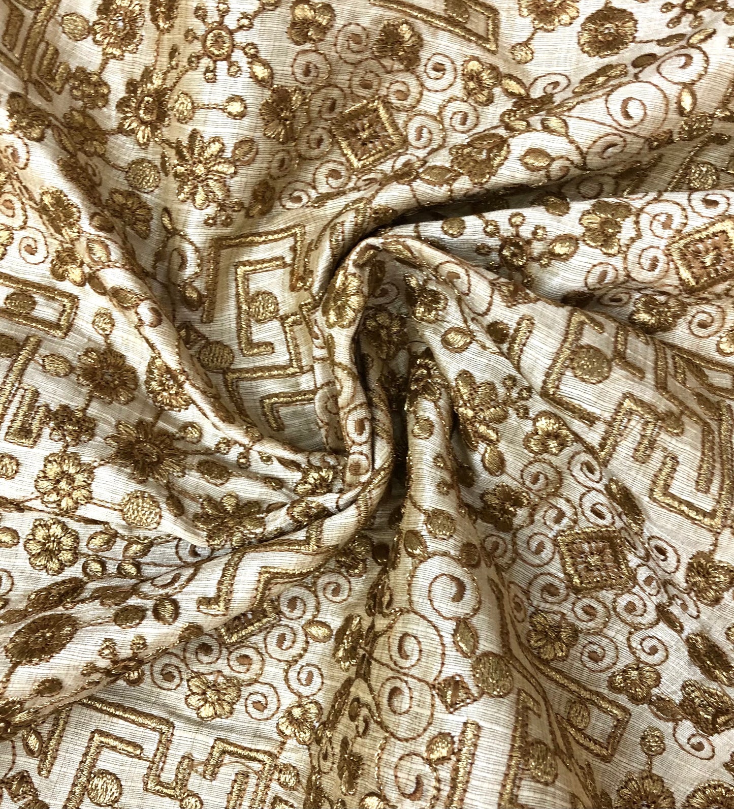 Indian Embroidered Fabric in Beige color, Multiple lengths will come in the continuous piece - NF848