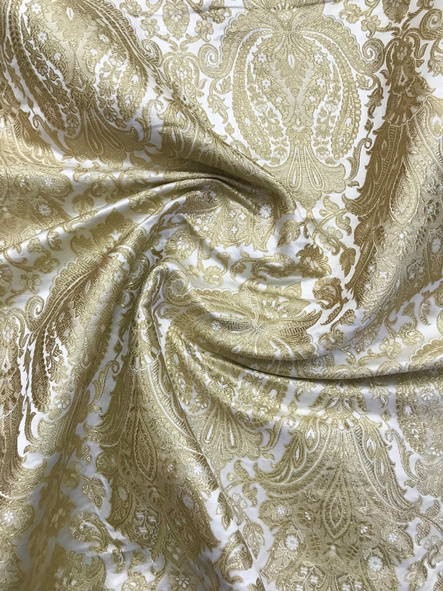 Indian Banarasi Brocade Fabric in White and Gold color,  Multiple lengths will come in the continuous piece - NF591