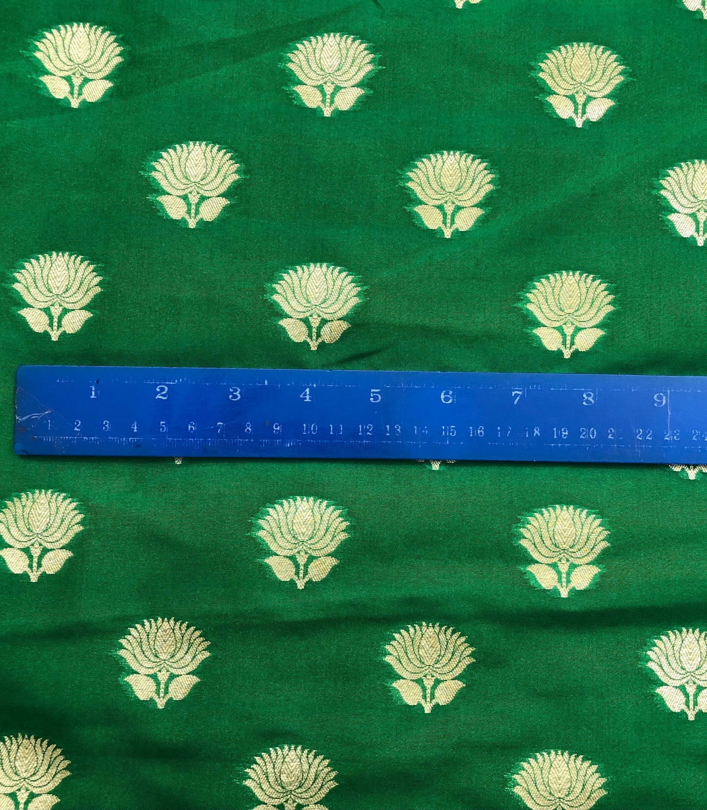 Indian Banarasi Brocade Fabric in Green and light gold color, Multiple lengths will come in the continuous Piece - NF384