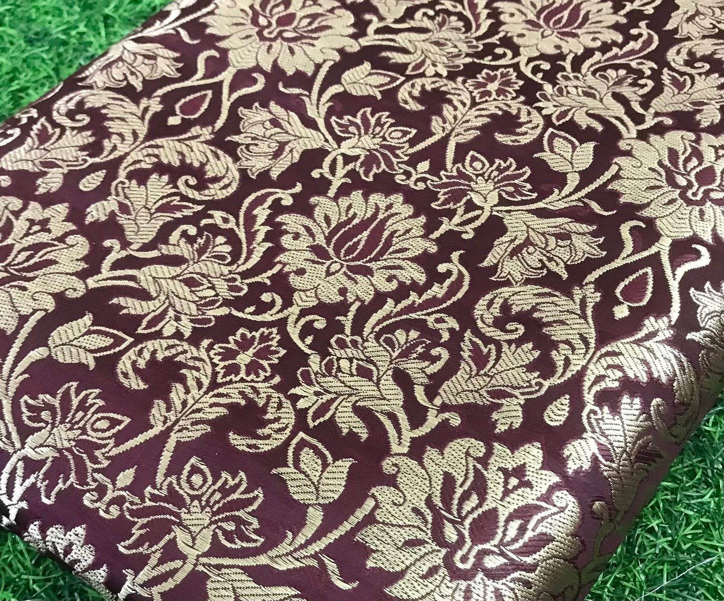 Indian Banarasi Brocade Fabric in Wine and Gold color, Multiple lengths will come in the continuous piece - NF10