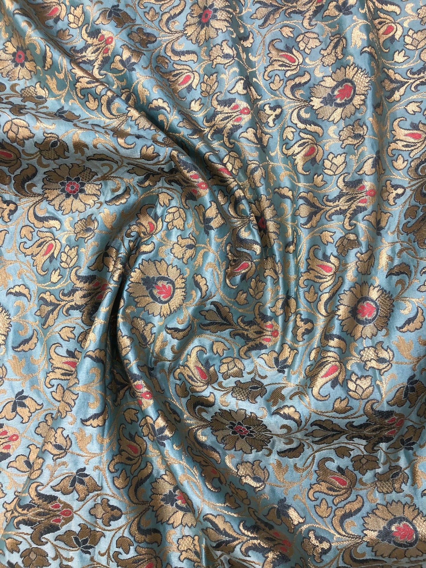 Indian Banarasi Brocade fabric in Slate Blue and gold color, Multiple lengths will come in the continuous piece - NF776