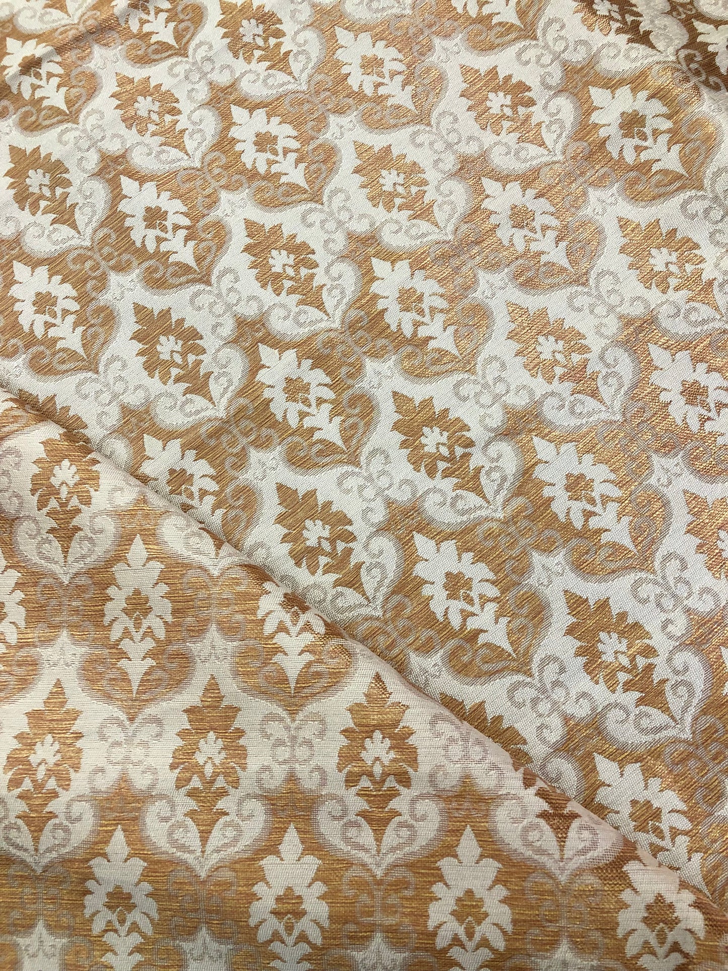 Indian Banarasi Brocade Fabric in Beige and Gold color, Multiple lengths will come in the continuous piece - NF859