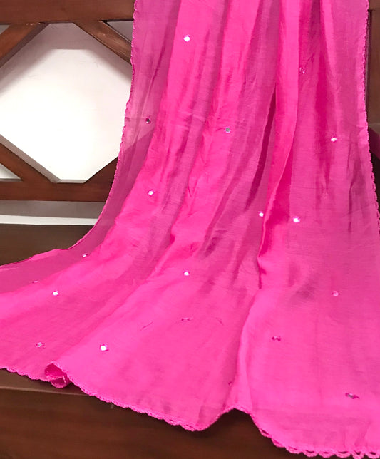 Pink Scarf, Stole, Dupatta, Shawl, Abaya, Chunari, Viscose Silk cotton Embroidered Indian fabric Chunni - DP935