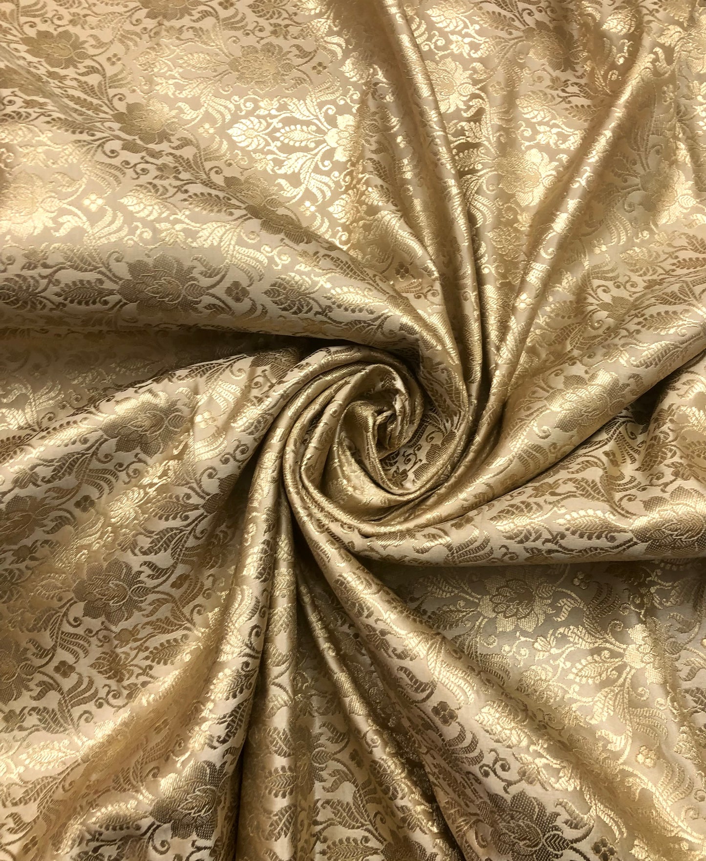 Indian Banarasi Brocade fabric in Beige and Gold color, Multiple lengths will come in the continuous Piece - NF2008