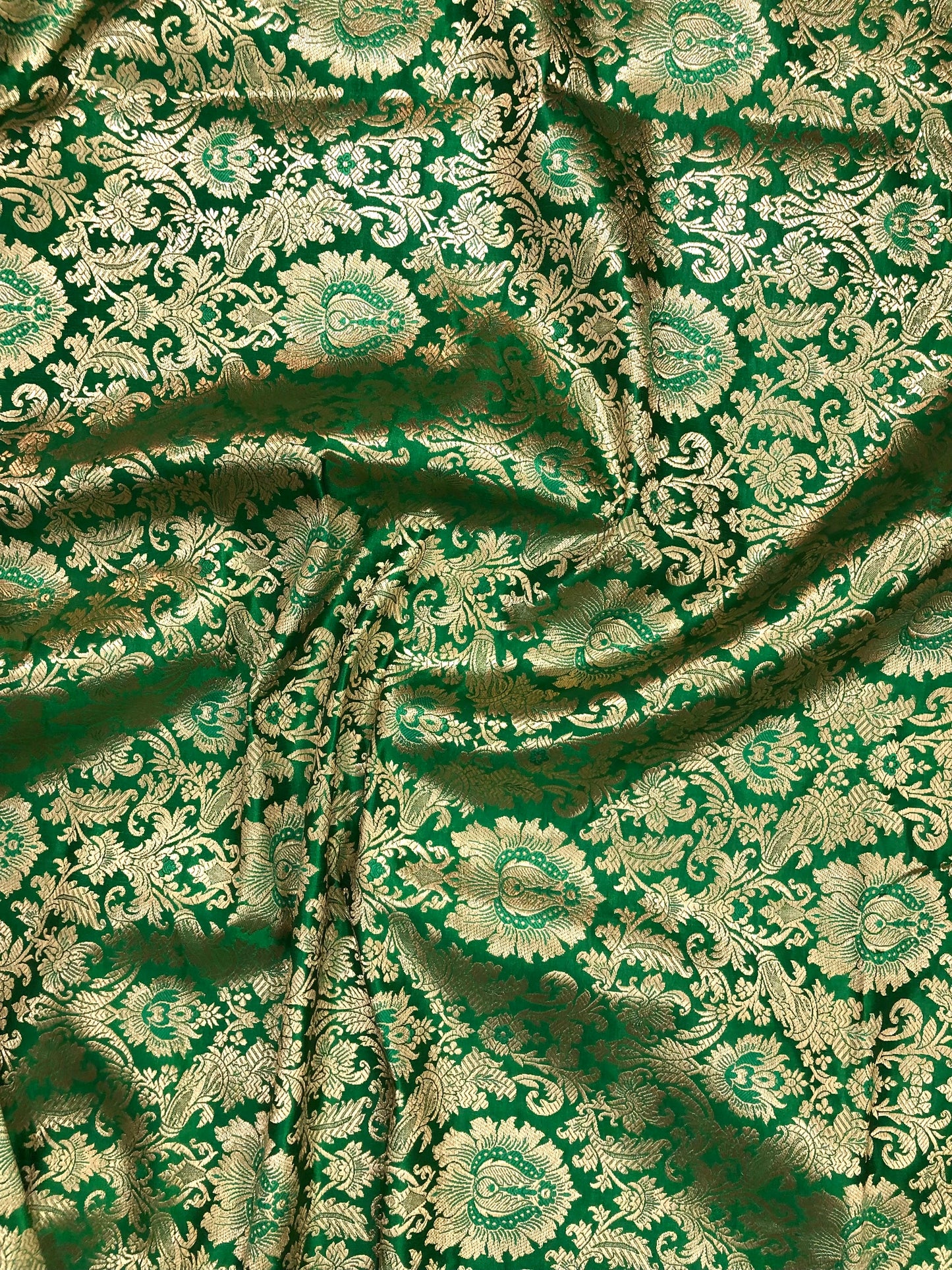 Indian Banarasi Brocade fabric in Green and Gold color, Multiple lengths will come in the continuous piece - NF323