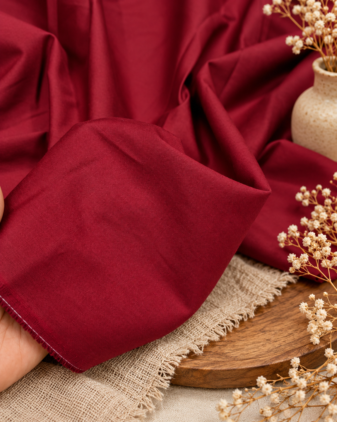 100% Pure Burgundy Cotton Fabric by the Meter, Soft Breathable Cotton for Dressmaking,Bedding,Home textile Cotton,Sewing, Crafts,DIY project- COTF47