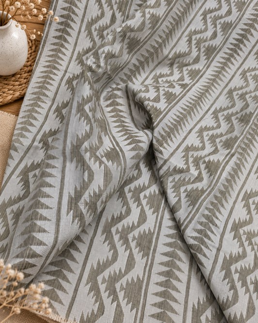 Gray cotton fabric, Ikat weave fabric, Luxury fabric, Indian fabric, Bridesmaid dress, Wedding dress, Upholstery fabric, Vintage fabric - COTF817