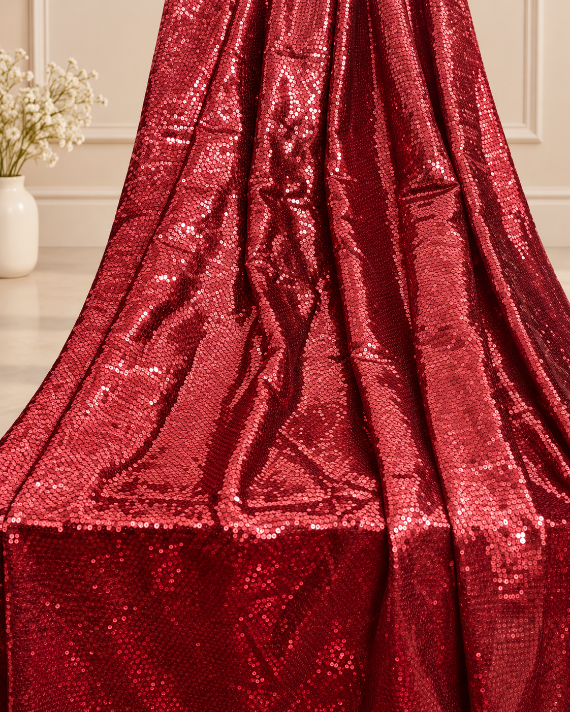 Red embroidered fabric, Georgette sequin fabric, Haute couture, Couture fashion, Fabric store, Royal fabric, Wedding dress, Bridesmaid dress - SQAF27