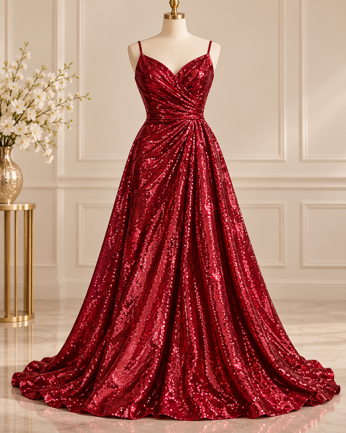 Red embroidered fabric, Georgette sequin fabric, Haute couture, Couture fashion, Fabric store, Royal fabric, Wedding dress, Bridesmaid dress - SQAF27