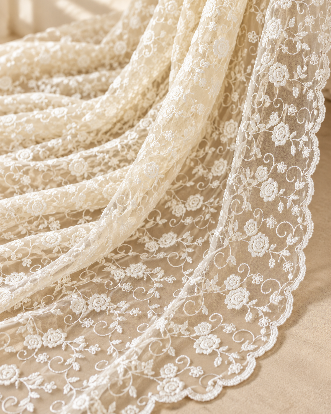 Off White Embroidered Stole/Dupatta, Sequins Net, Mesh, Tulle Embroidered Bridal Fabric, Saree Drape, Veil, Wedding Fabric DP1035
