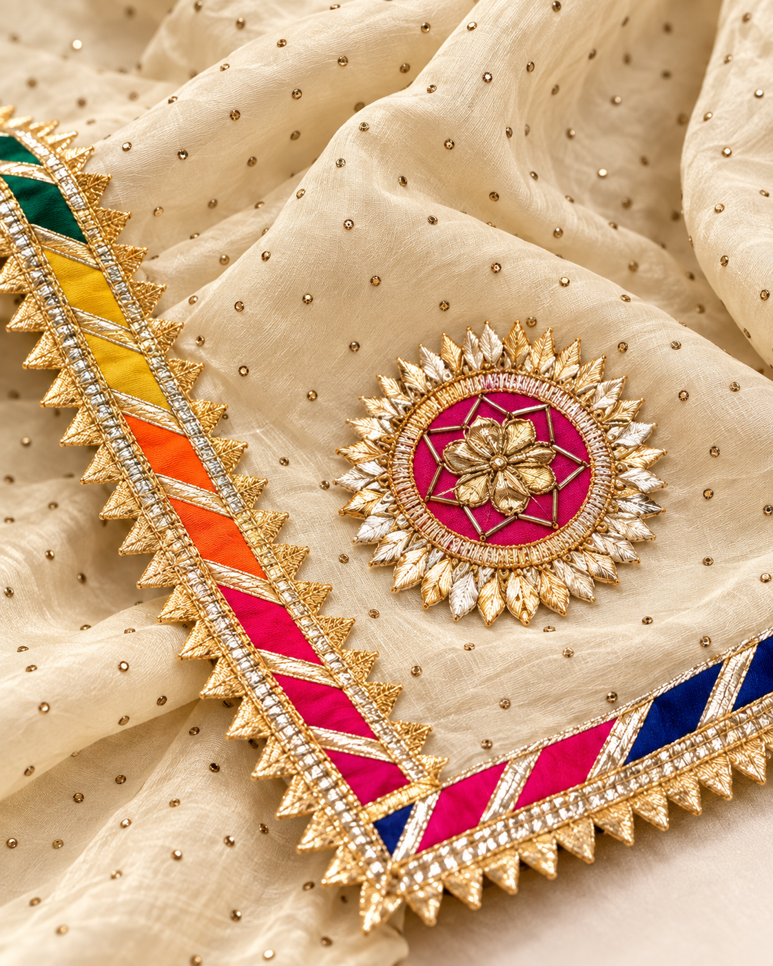 Ivory Tissue Embroidered Stole/dupatta, Wedding Dress Fabric, Abaya, Bridal Fabric, Saree Drape, Veil, Wedding Fabric DP1078