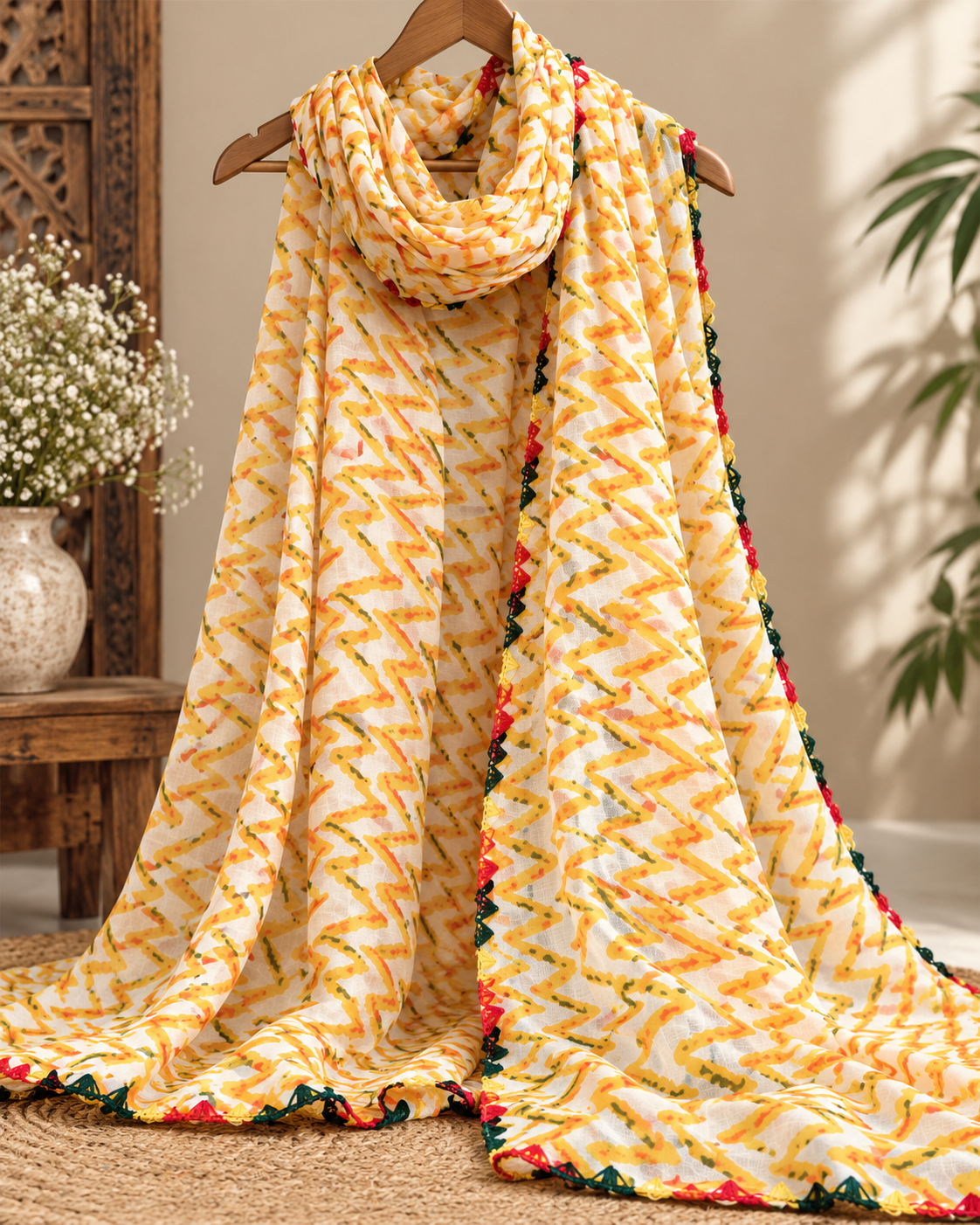Yellow Jaipuri Print Dupatta ,Indian Cotton Scarf, Drape, Shawl, Veil, Bridesmaids gift, Gift for her, Best gift ideas DP962