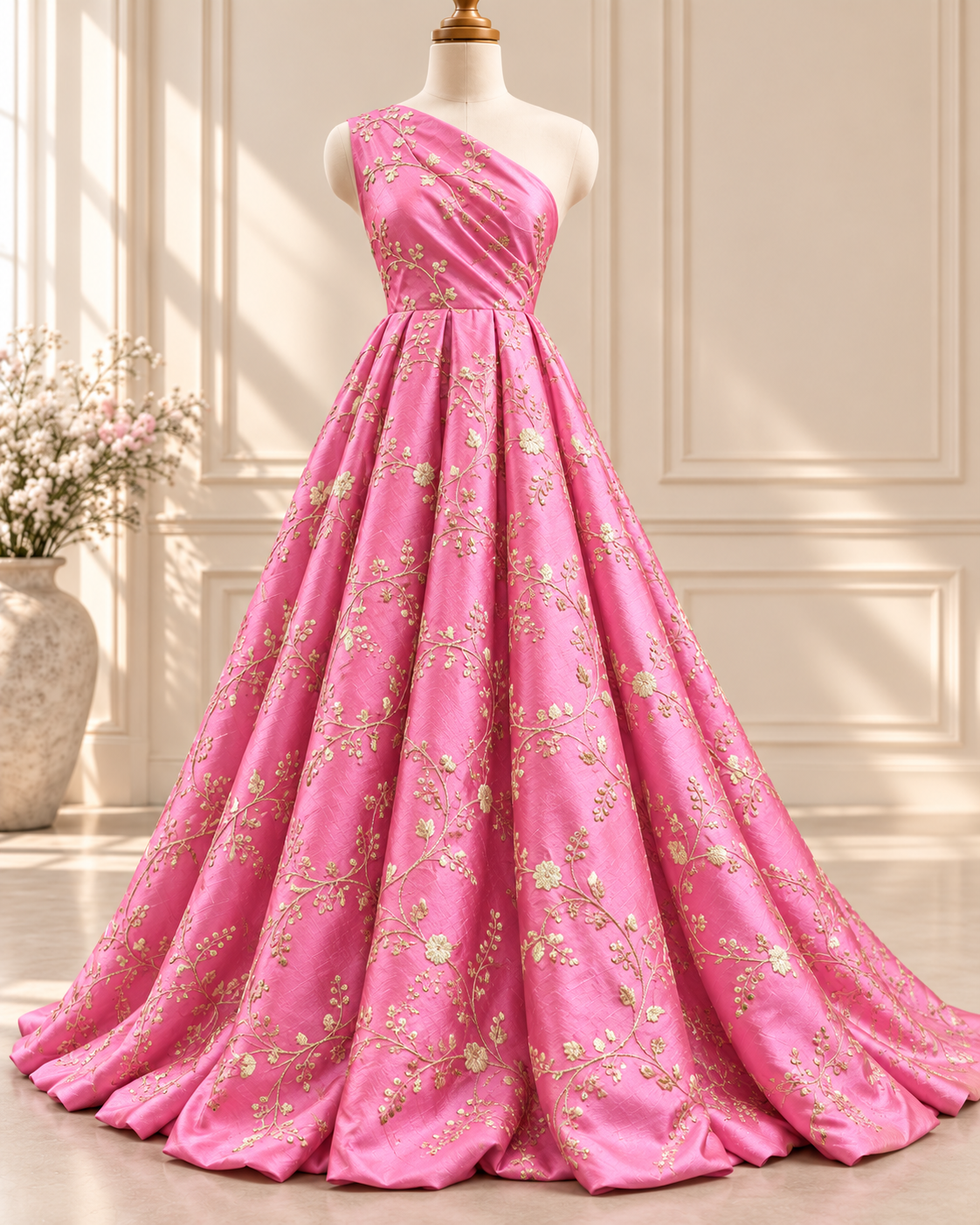 Pink and gold embroidered fabric, Wedding dress, Bridesmaid dress, Indian fabric, Luxury fabric, Haute couture, Fashion fabric - NFAF550