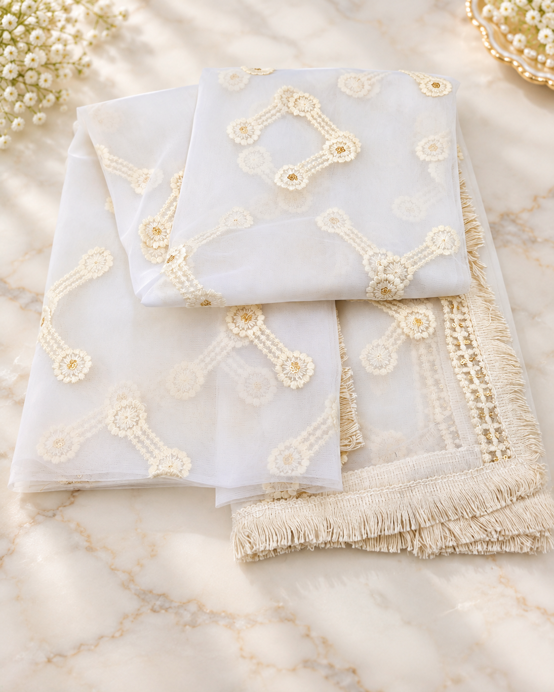 Off White Embroidered Stole/ dupatta, Sequins Net, Tulle Mesh Fabric, Embroidered Fabric, Bridal Fabric, Wedding Dupatta DP39