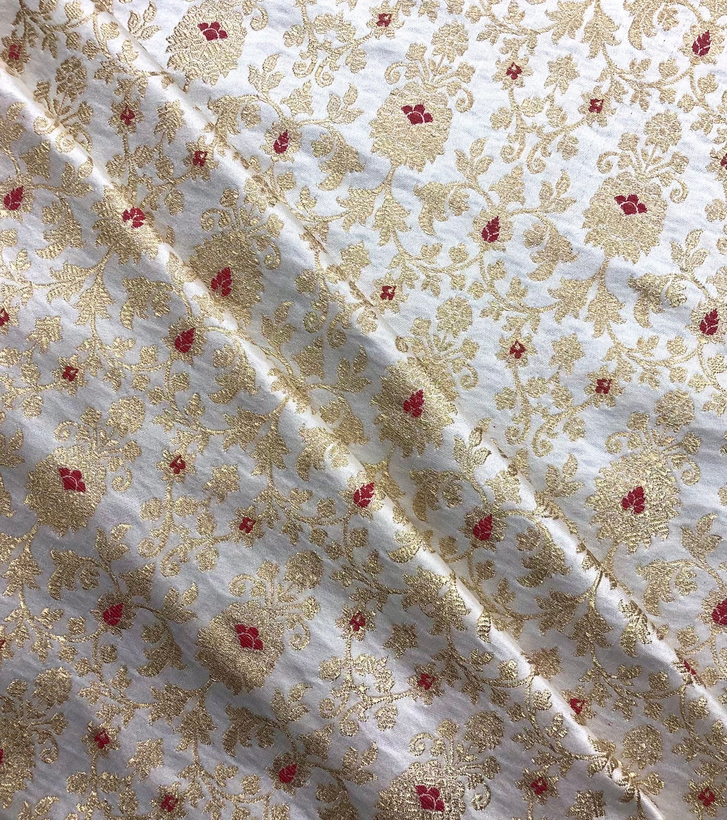 Indian Banarasi Brocade Fabric in Off White and Gold color, Multiple lengths will come in a continuous piece - NF703