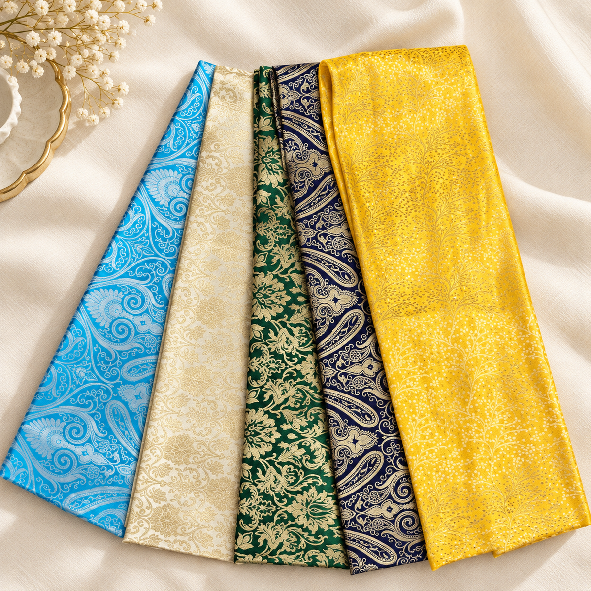 5 pcs Bundle Brocade Fabrics, assorted brocade fabric bundle, Banarasi fabric - NF010