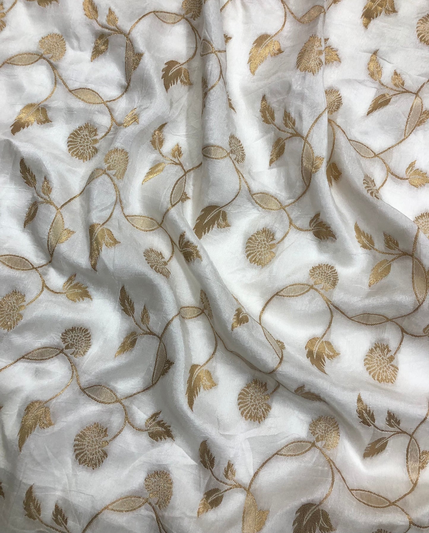 Off White and Gold Dola Silk Dyeable Fabric, Wedding Dress Fabric, Multiple lengths will come in the continuous piece - NF863