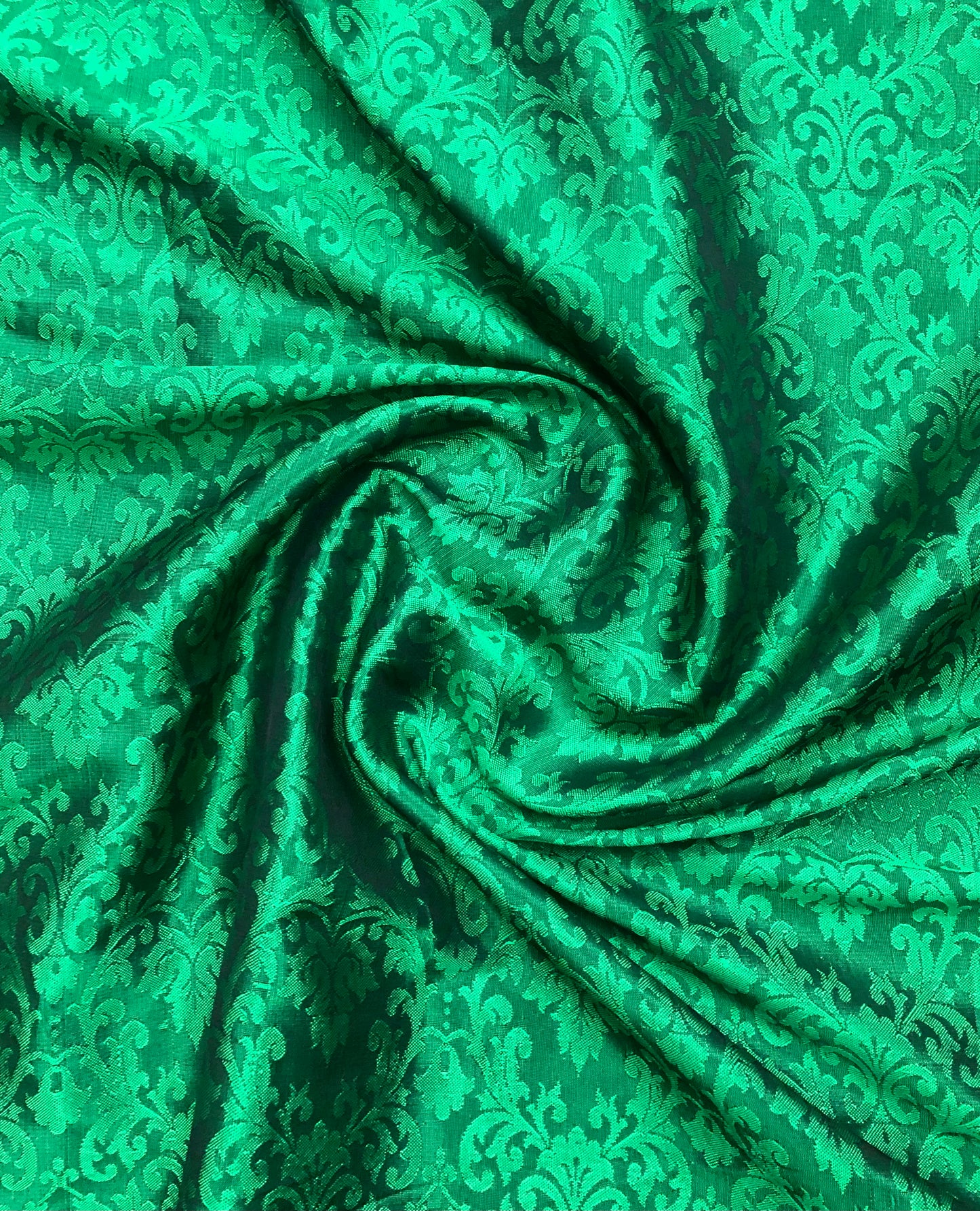 Indian Banarasi Brocade Fabric in Green Color, Multiple lengths will come in a continuous piece - NF375