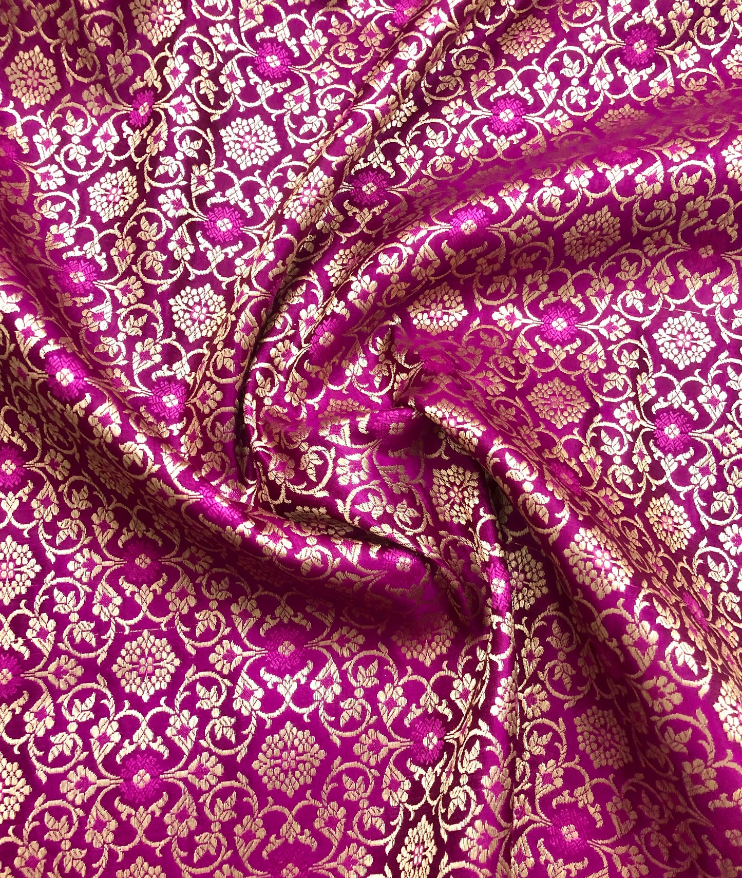 indian Banarasi Brocade Fabric in Magenta Pink and Gold color, Multiple lengths will come in the continuous piece - NF888