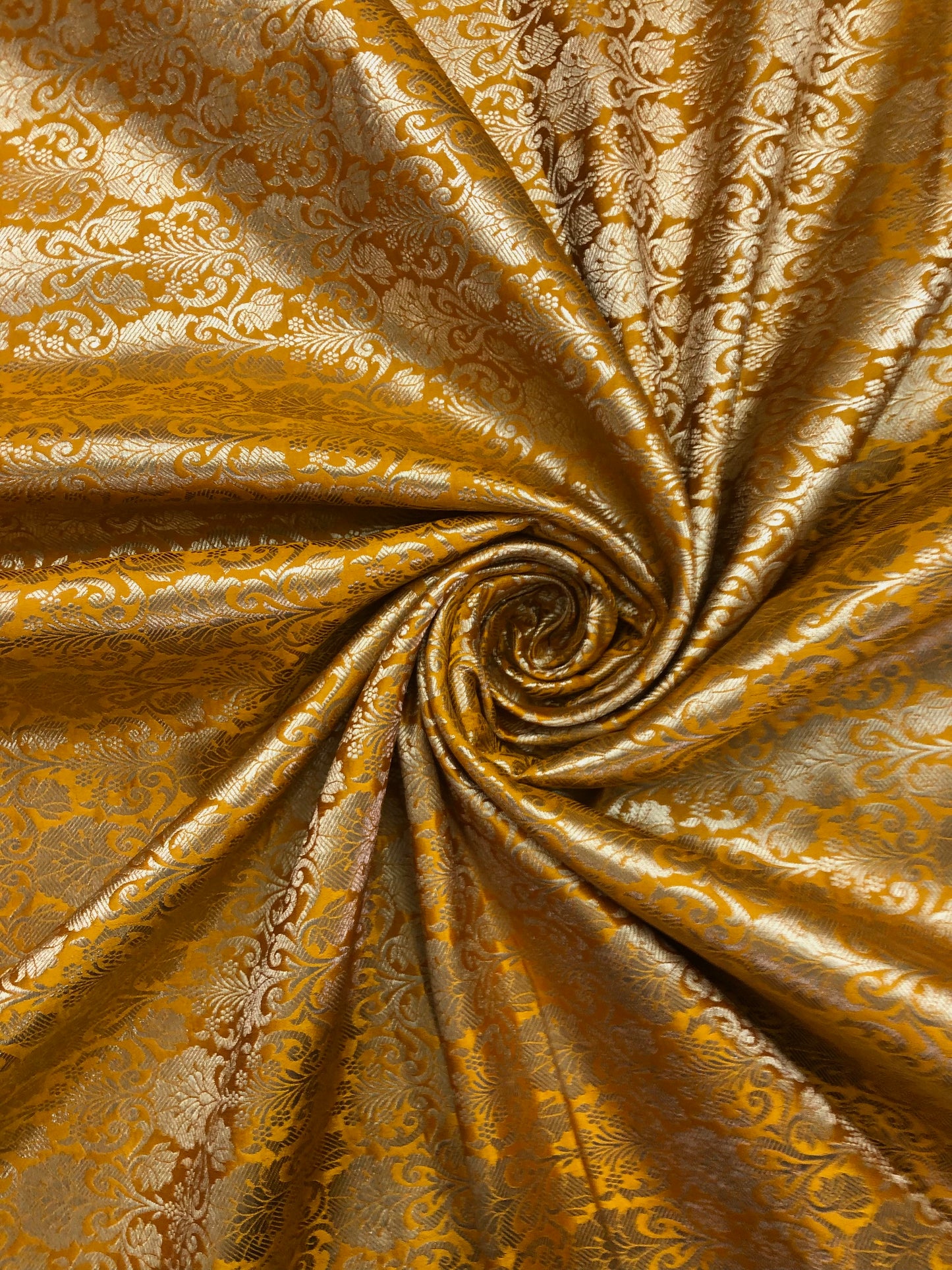 Indian Banarasi Brocade Fabric in Mustard Yellow and Gold color, Multiple lengths will come in the continuous piece - NF607