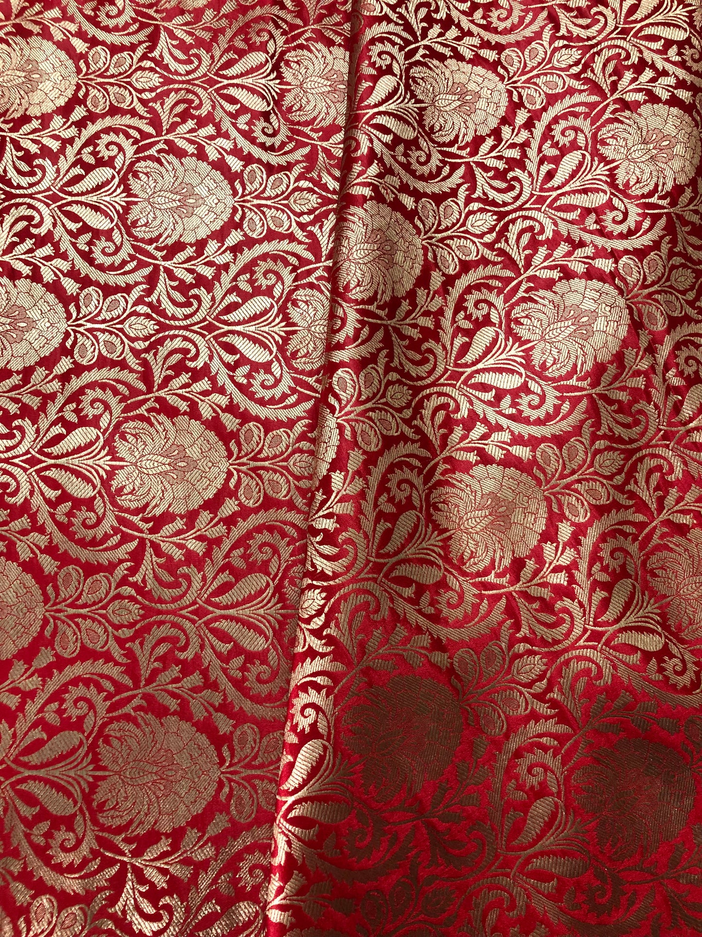 Indian Banarasi Brocade Fabric in Red and Gold color, Multiple lengths will come in the continuous Piece - NF416