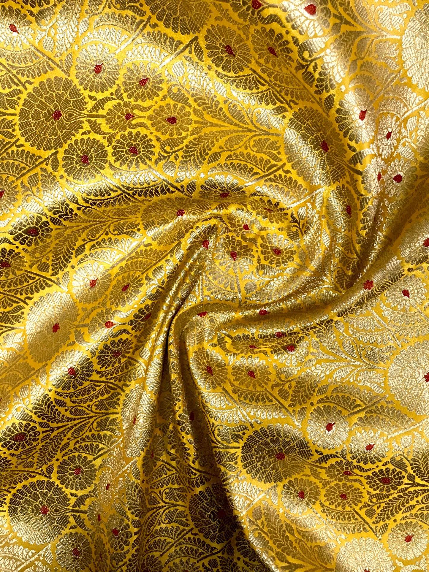 Indian Banarasi Brocade fabric in Blue and Gold color, Multiple lengths will come in the continuous piece - NF313