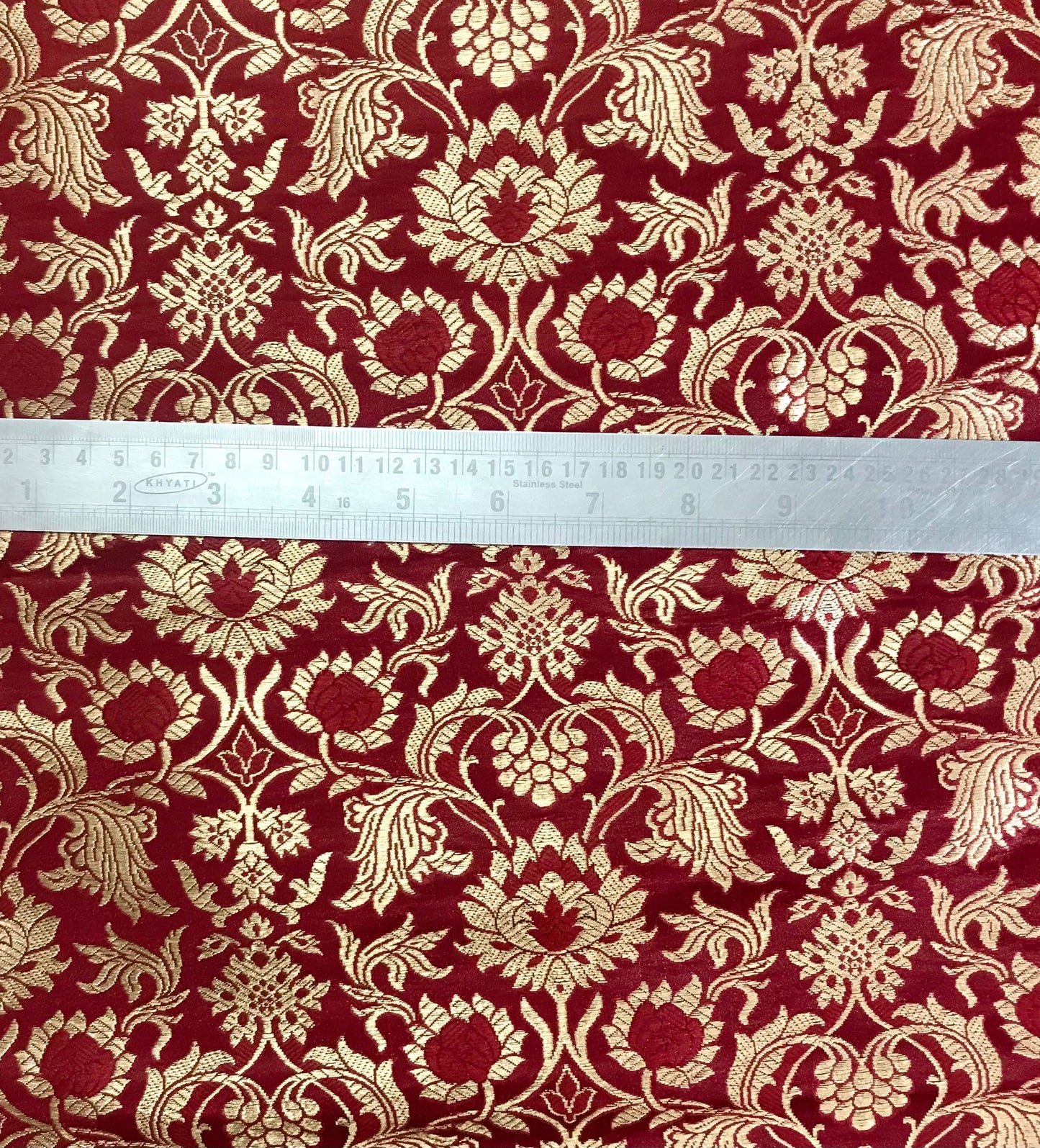 Indian Banarasi Brocade fabric in Red and Gold color, Multiple lengths will come in the continuous piece - NF614