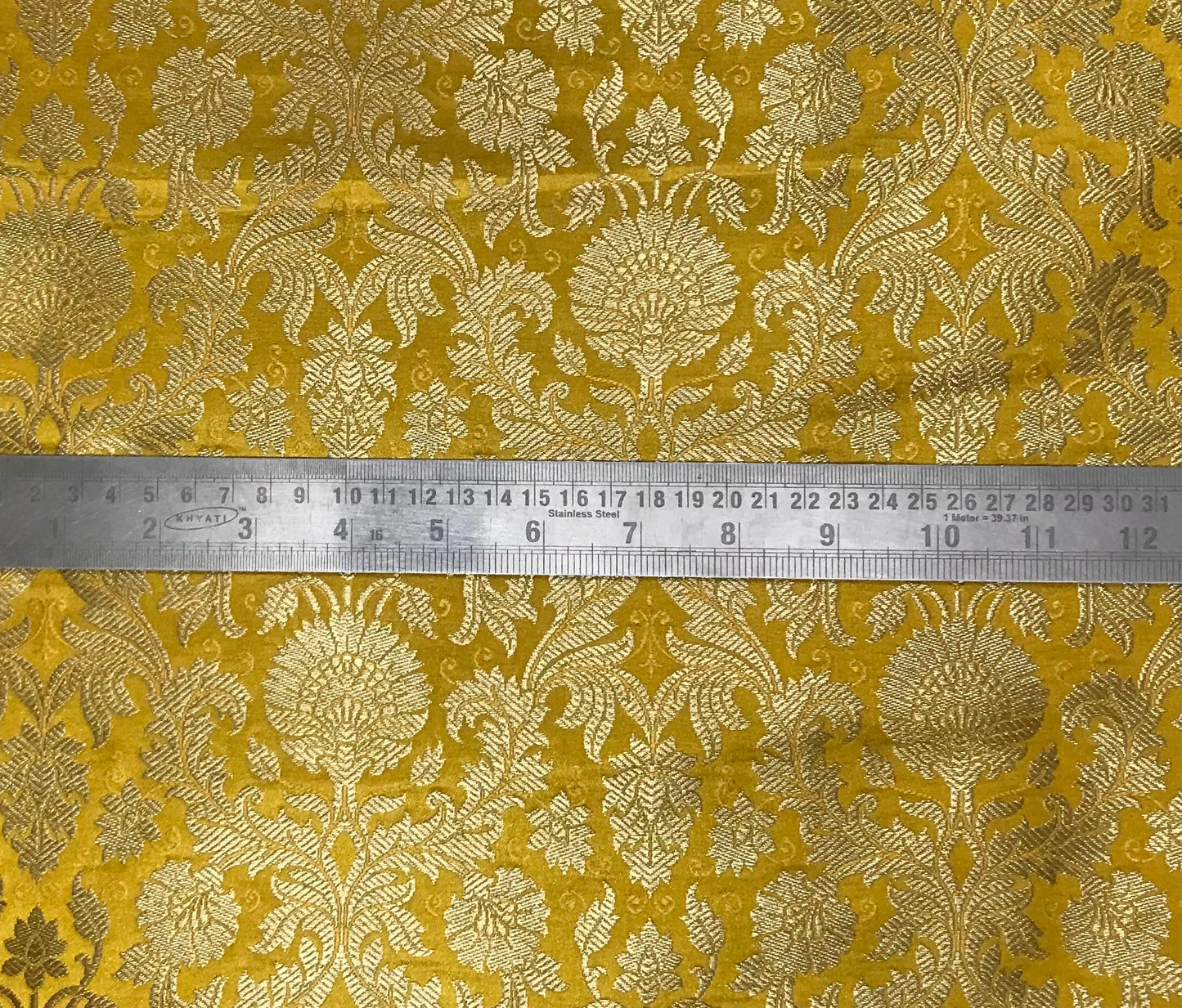 Indian Banarasi Brocade fabric in Yellow and Gold color, Multiple lengths will come in the continuous piece - NF340