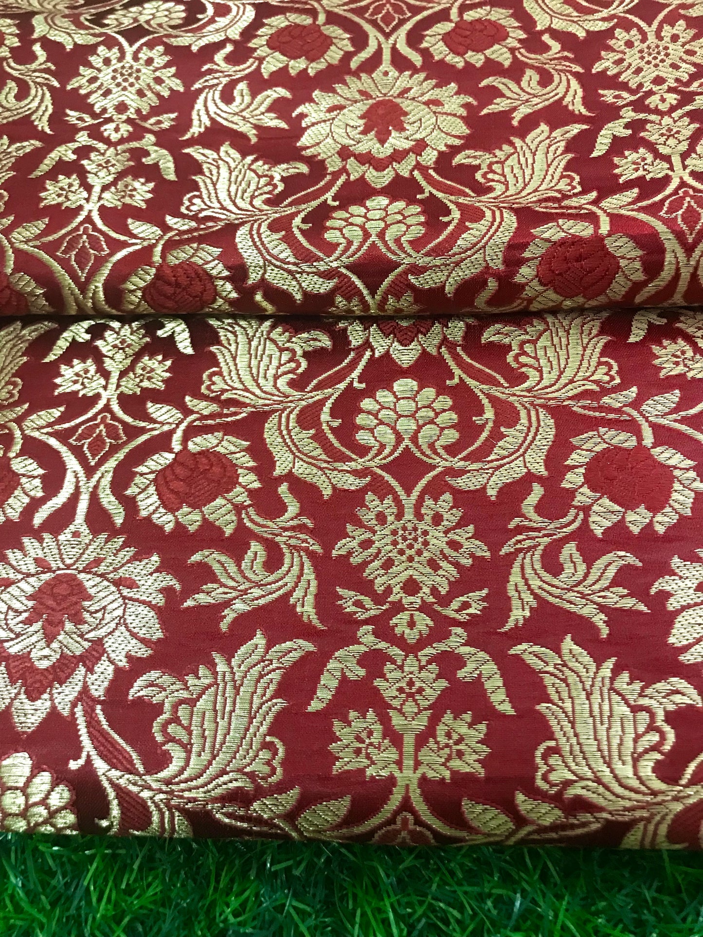 Indian Banarasi Brocade fabric in Red and Gold color, Multiple lengths will come in the continuous piece - NF614